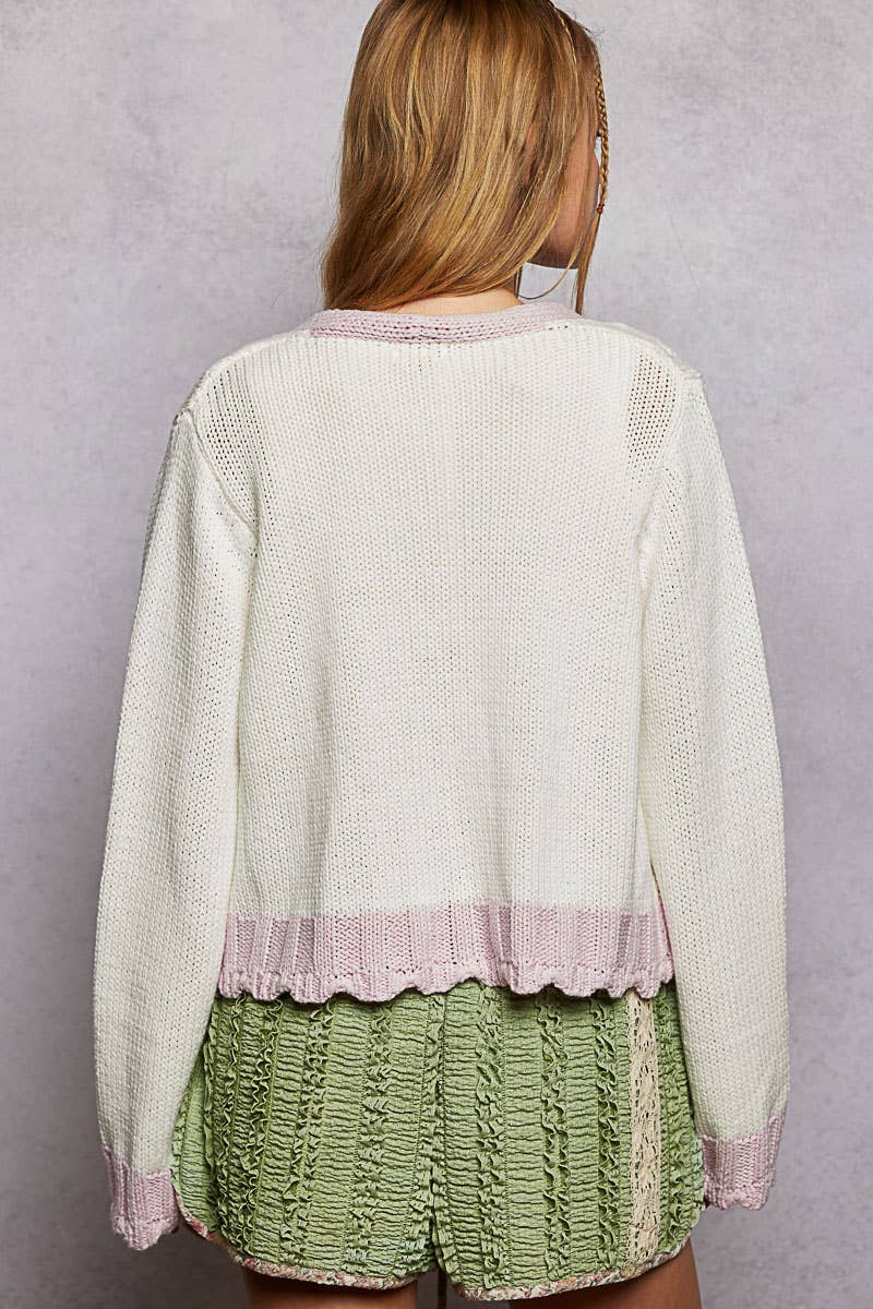 Long Sleeve Varied Cable Knit Contrast Thin Sweater Cardigan