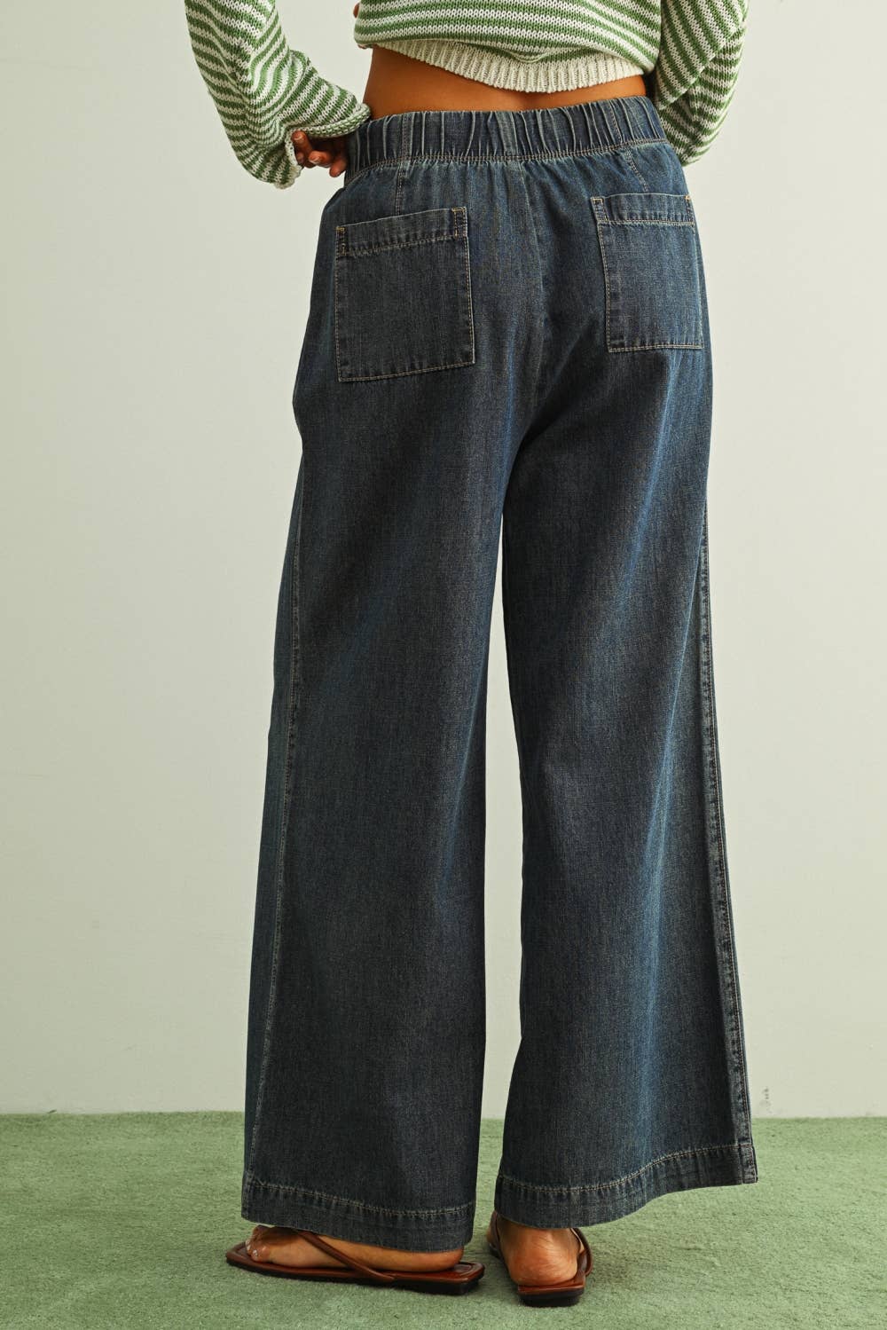 STRAIGHT WIDE LEG WITH ELASTIC BANK WAIST PANTS