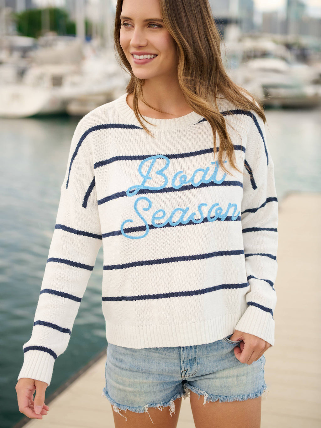 "BOAT SEASON" RELAXED FIT SWEATERS,WHITE