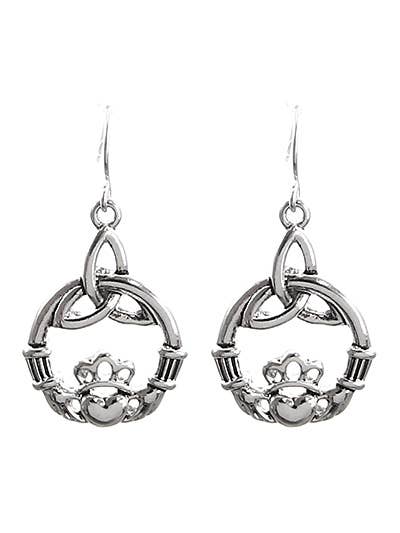 Trinity Claddagh Metal Dangle Earrings