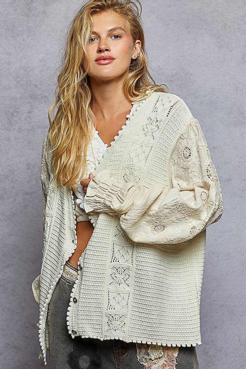 V neck, mixed fabric,  sweater cardigan