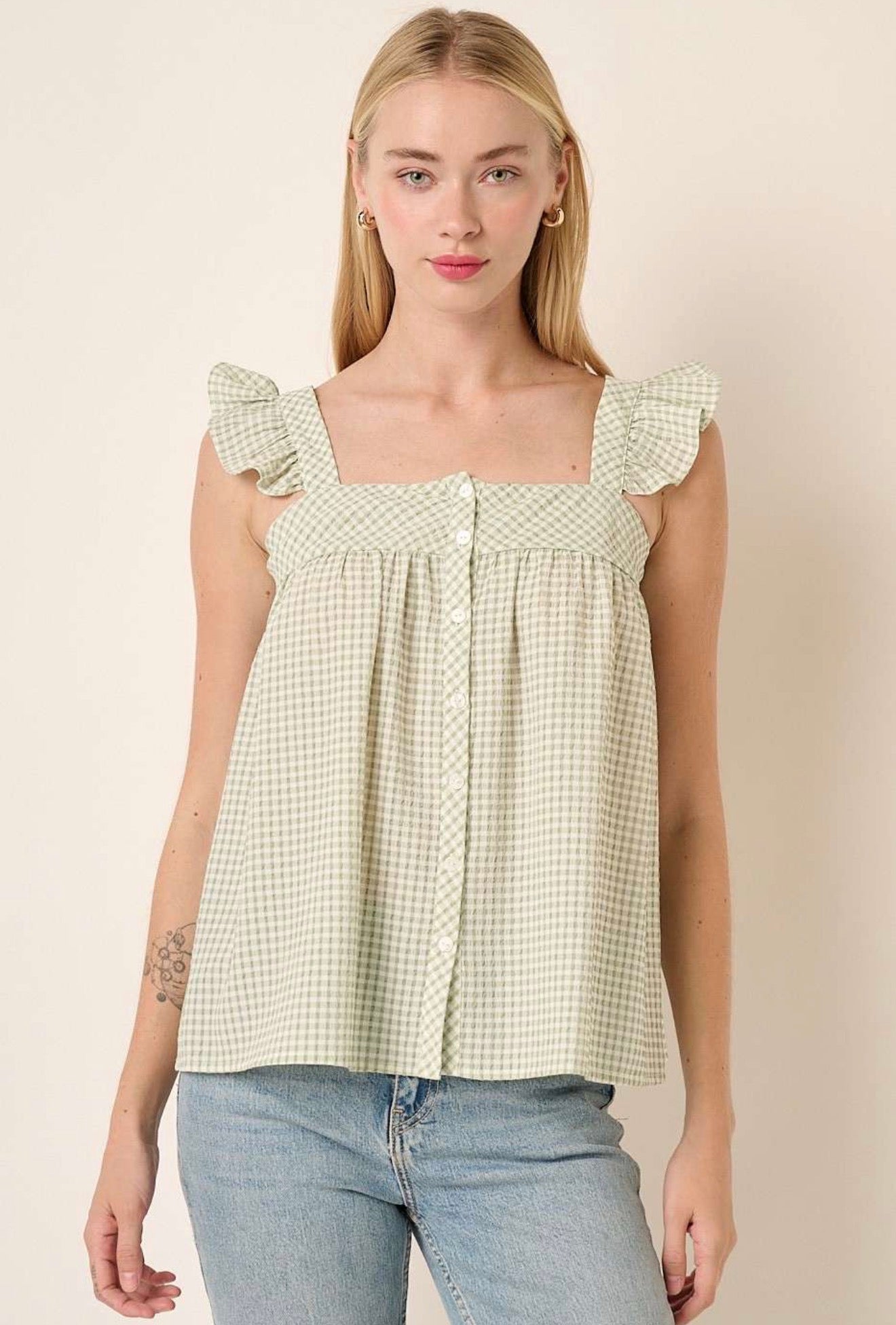 Button Front Ruffle Detail Blouse