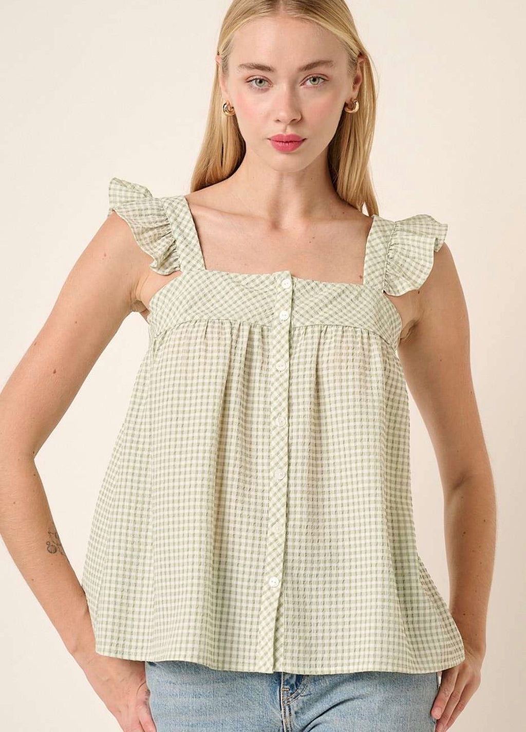 Button Front Ruffle Detail Blouse