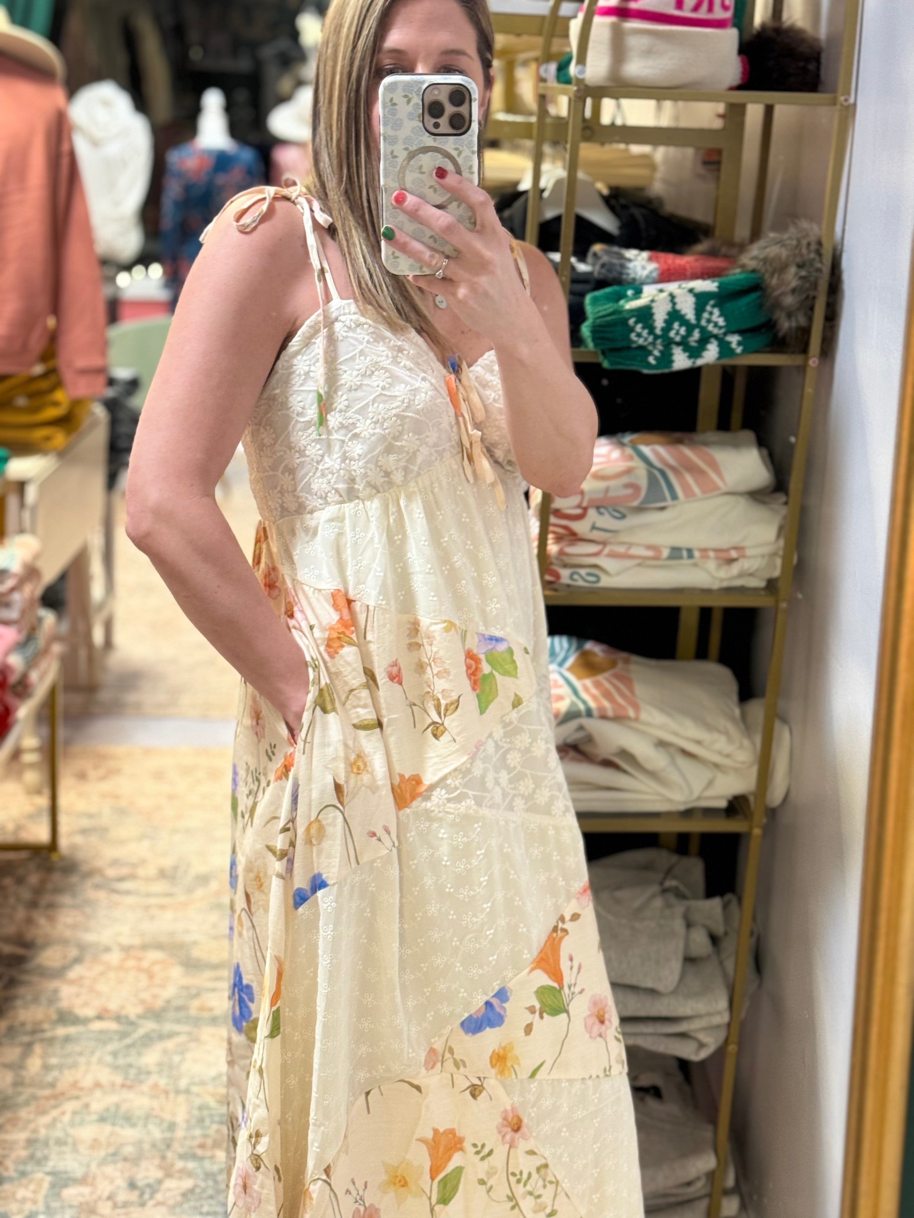 FLORAL LACE FABRIC DETAIL MAXI SLIP DRESS