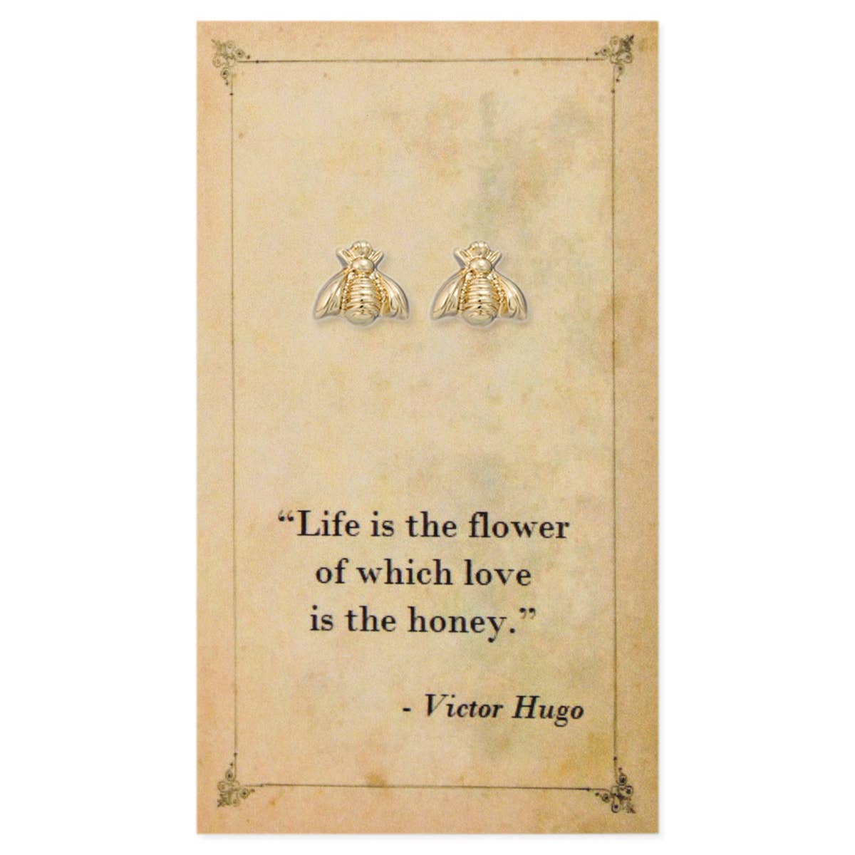 Literary Quotes Gold Bee Post Earrings