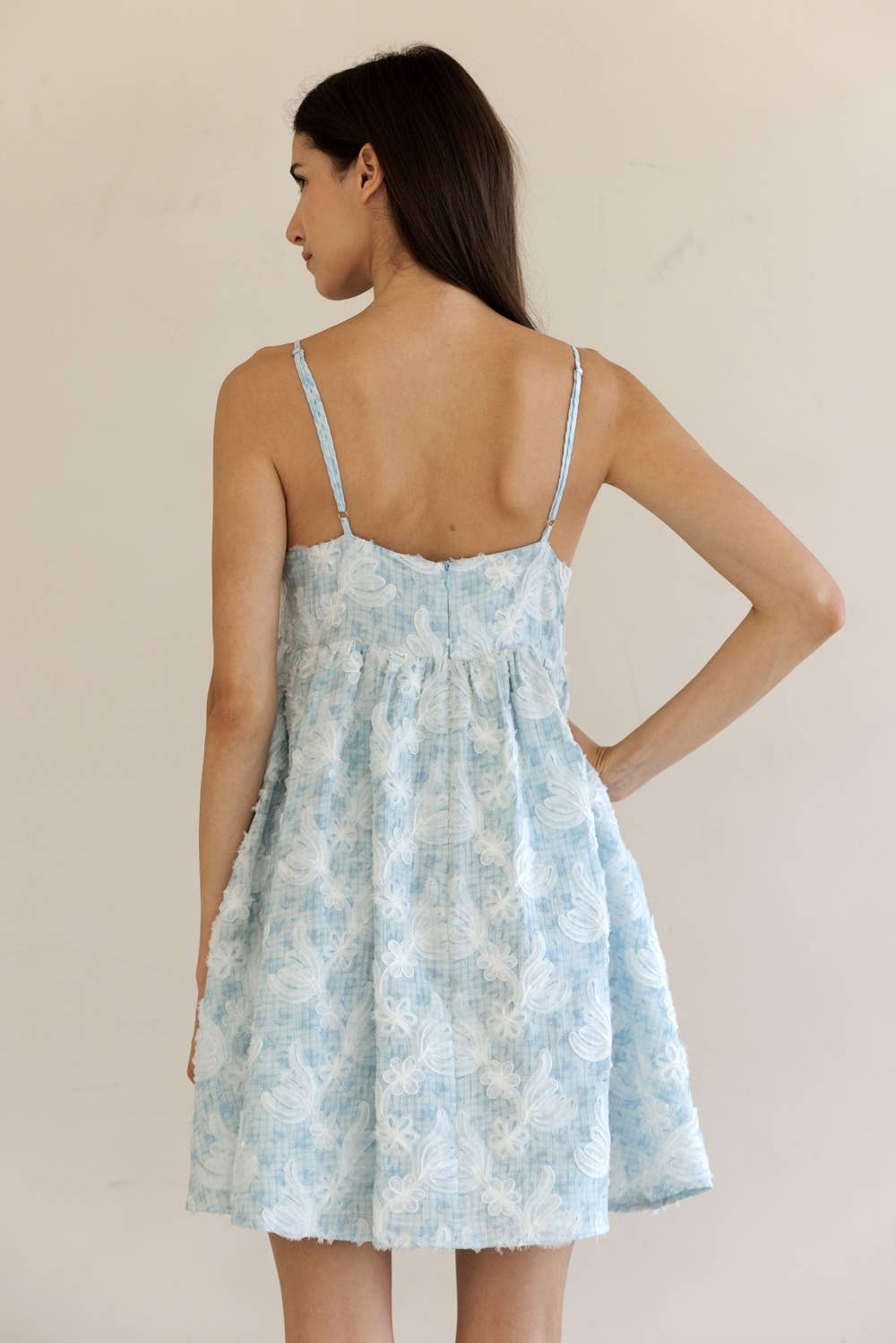 TEXTURED FLORAL PRINT MINI DRESS