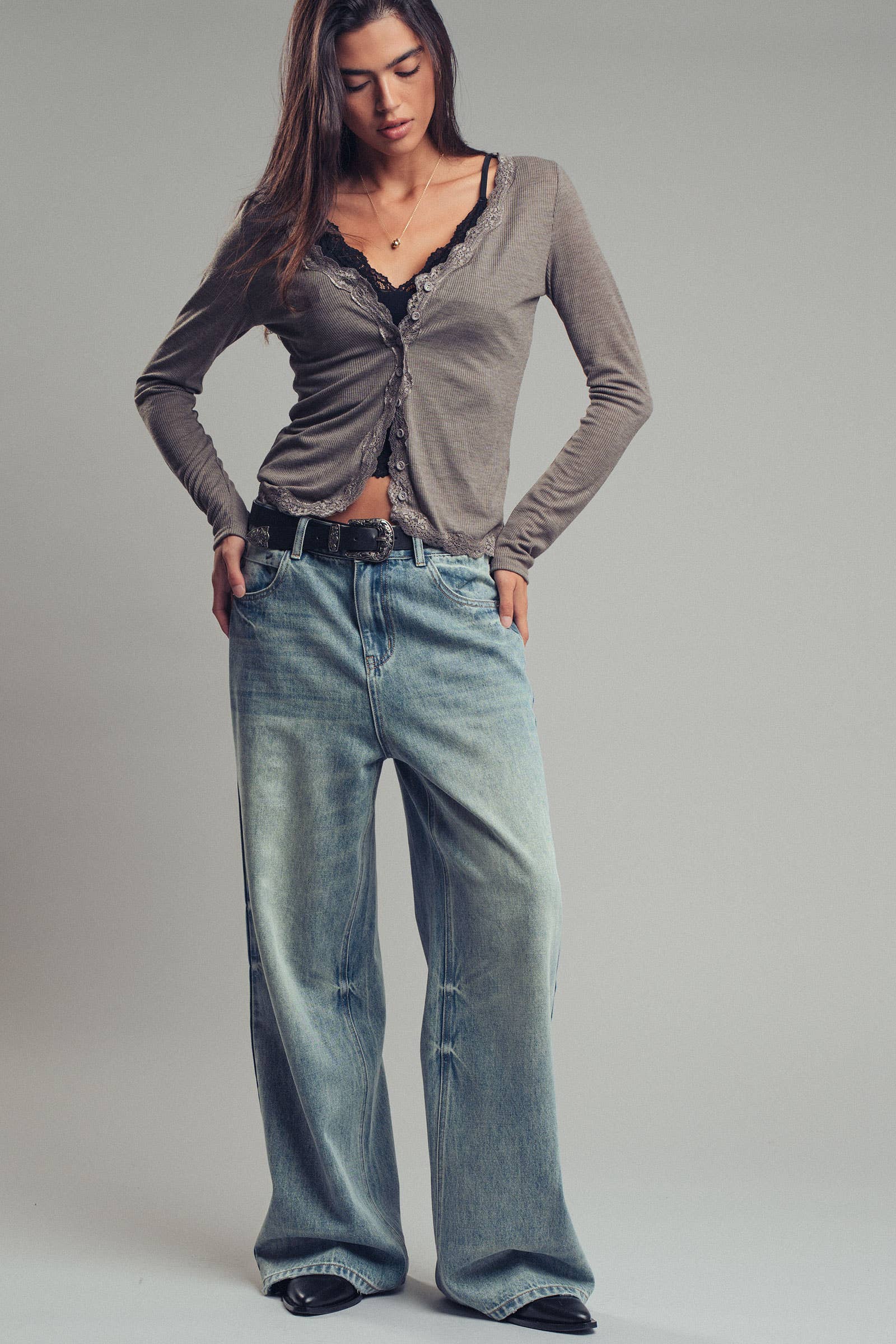 Vintage Wash High Waist Straight Leg Jeans