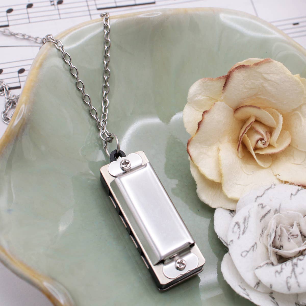 Silver Harmonica Necklace