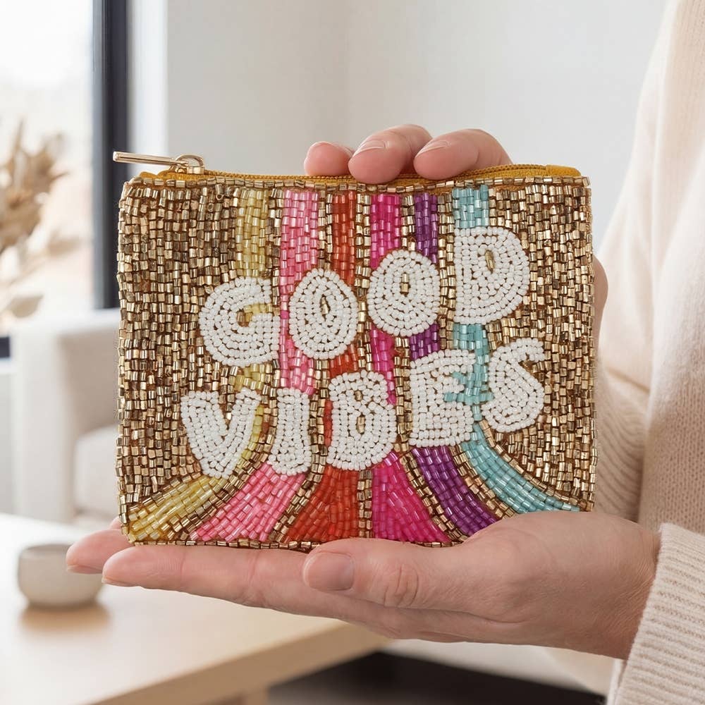 Seed Beaded Good Vibes Coin Purse