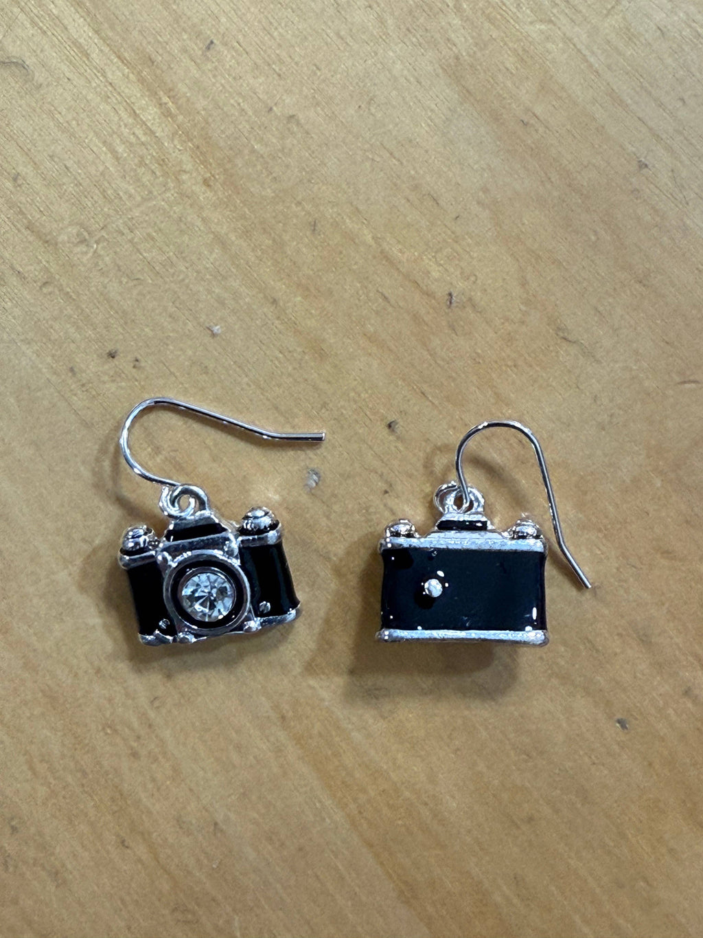 Crystal Lens Black_Silver Film Camera Retro Earrings
