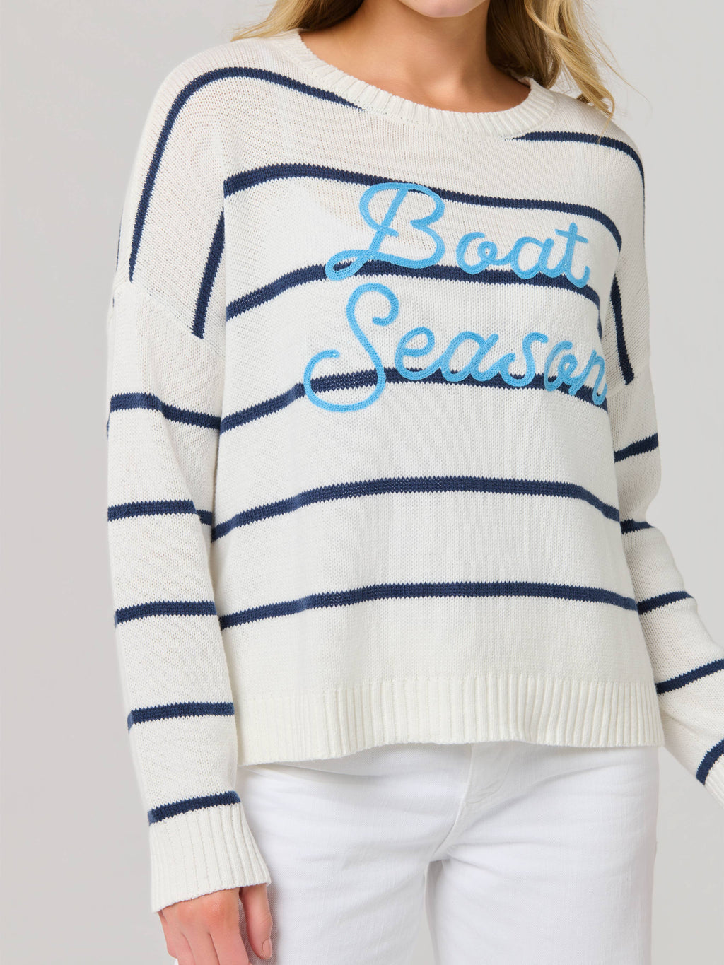 "BOAT SEASON" RELAXED FIT SWEATERS,WHITE