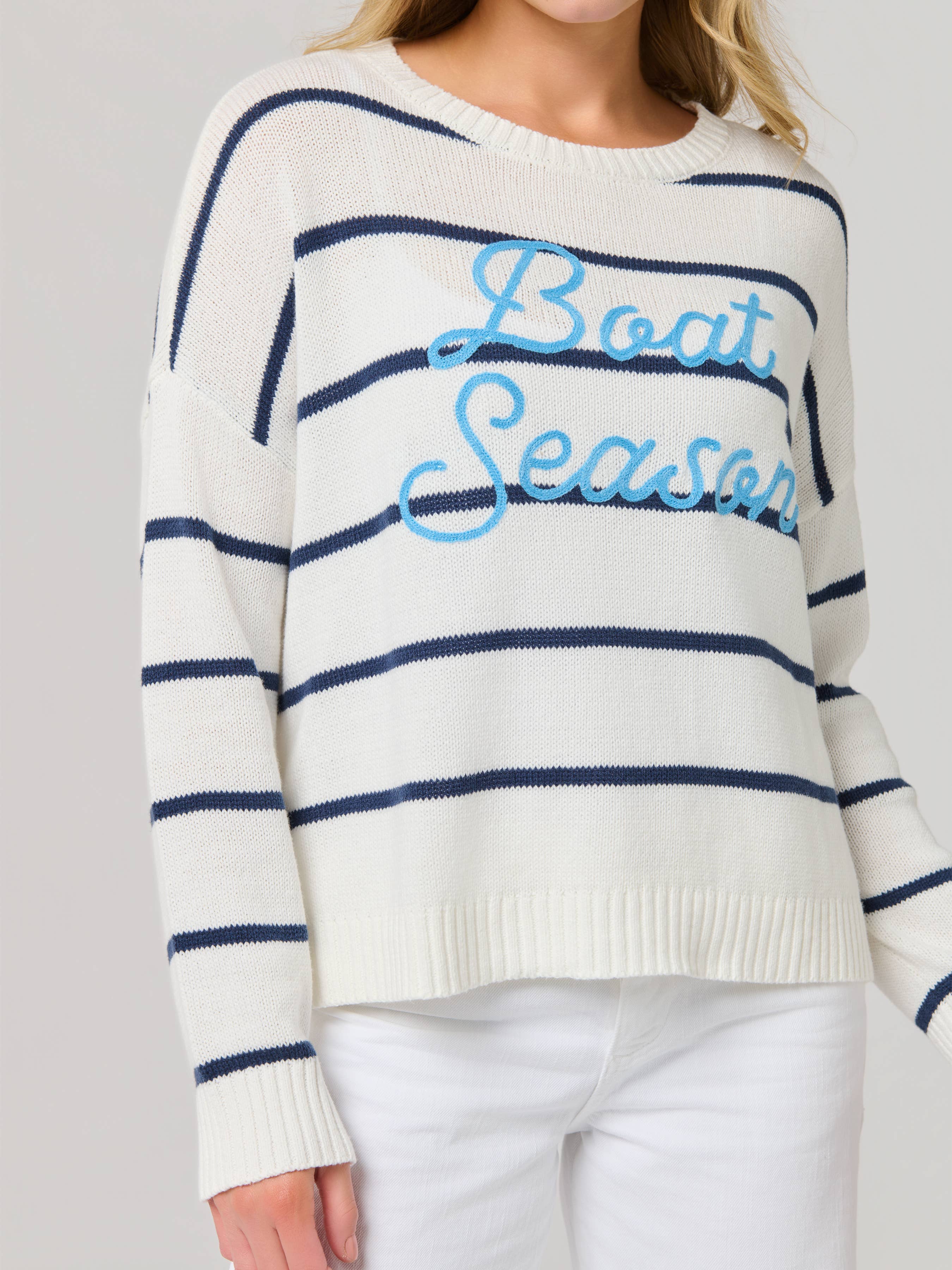 "BOAT SEASON" RELAXED FIT SWEATERS,WHITE