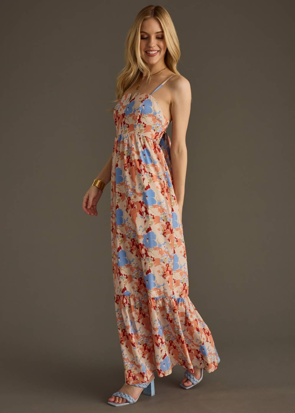 Orange & Blue Floral Maxi Dress