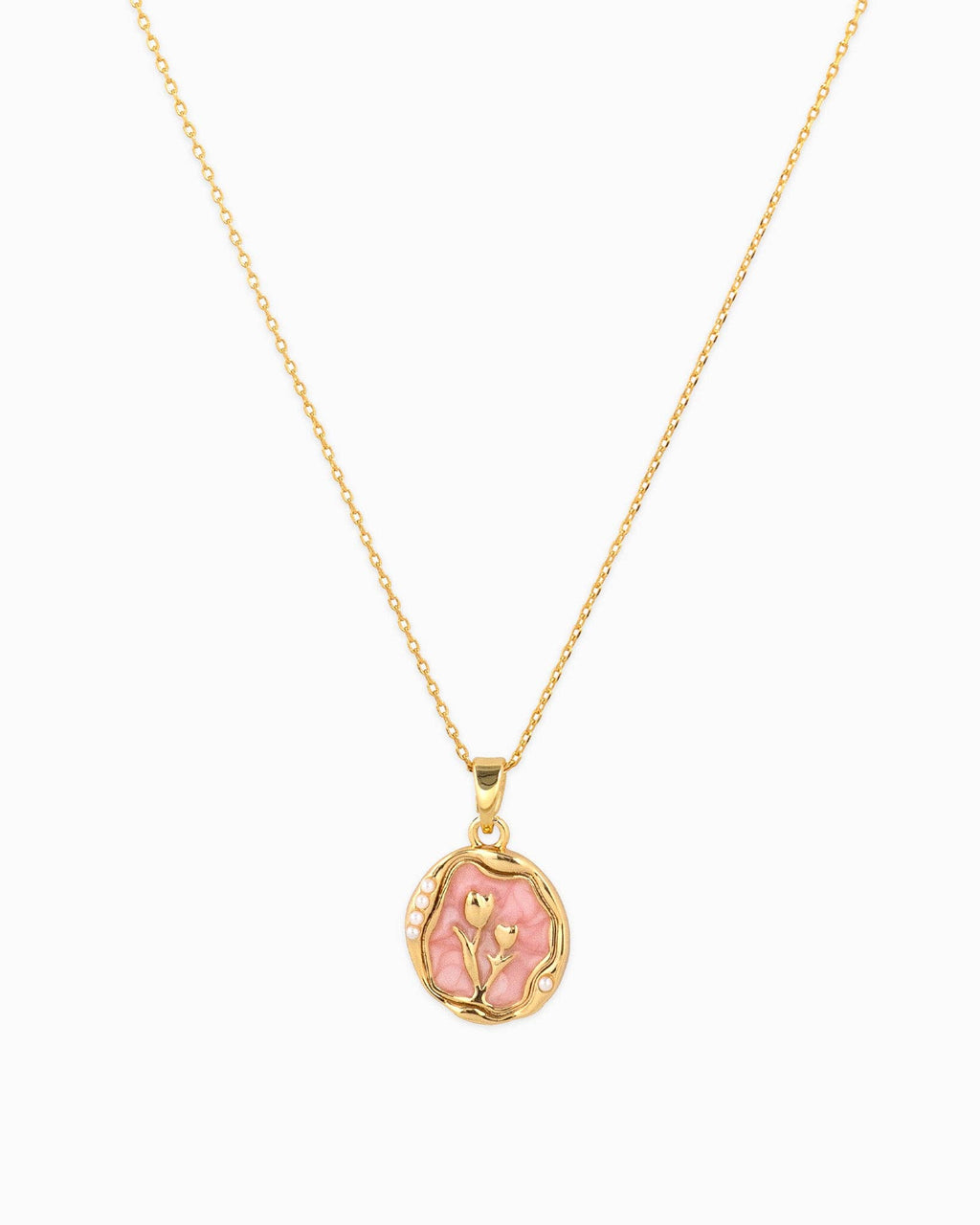 Pink Coin Tulip Pendant Necklace