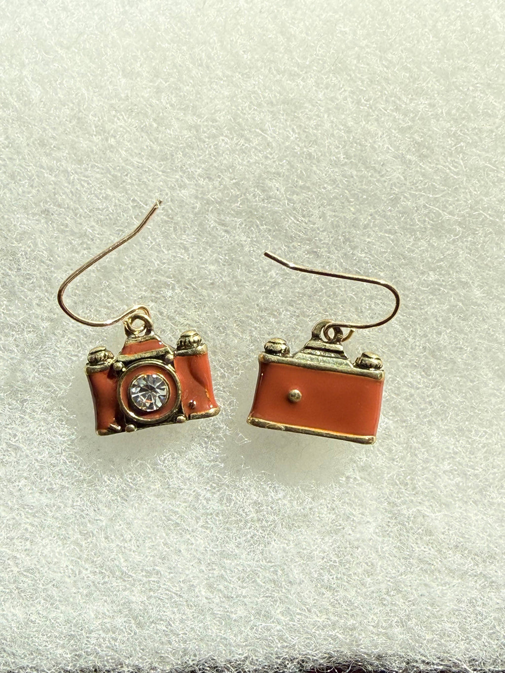 Crystal Lens Brown_Brass Film Camera Retro Earrings