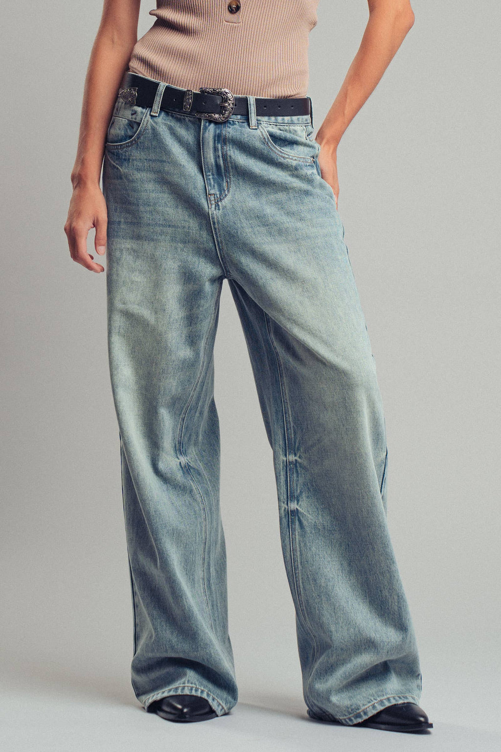 Vintage Wash High Waist Straight Leg Jeans