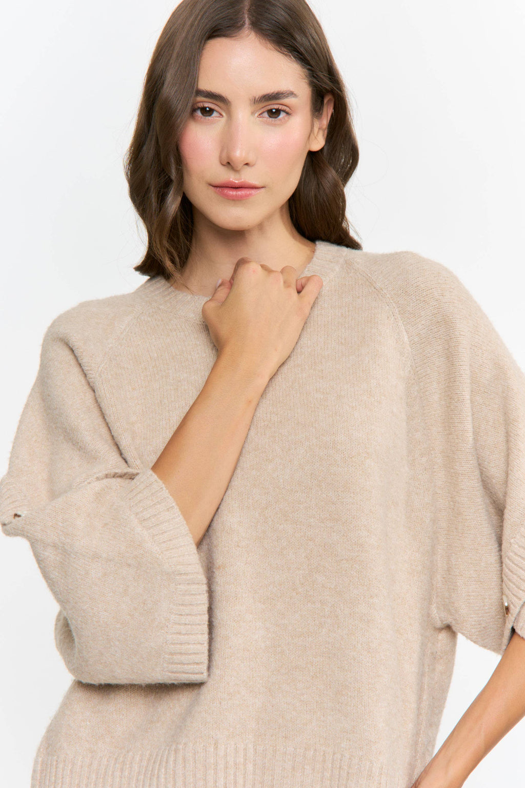 BUTTON SLEEVE KNIT PULLOVER