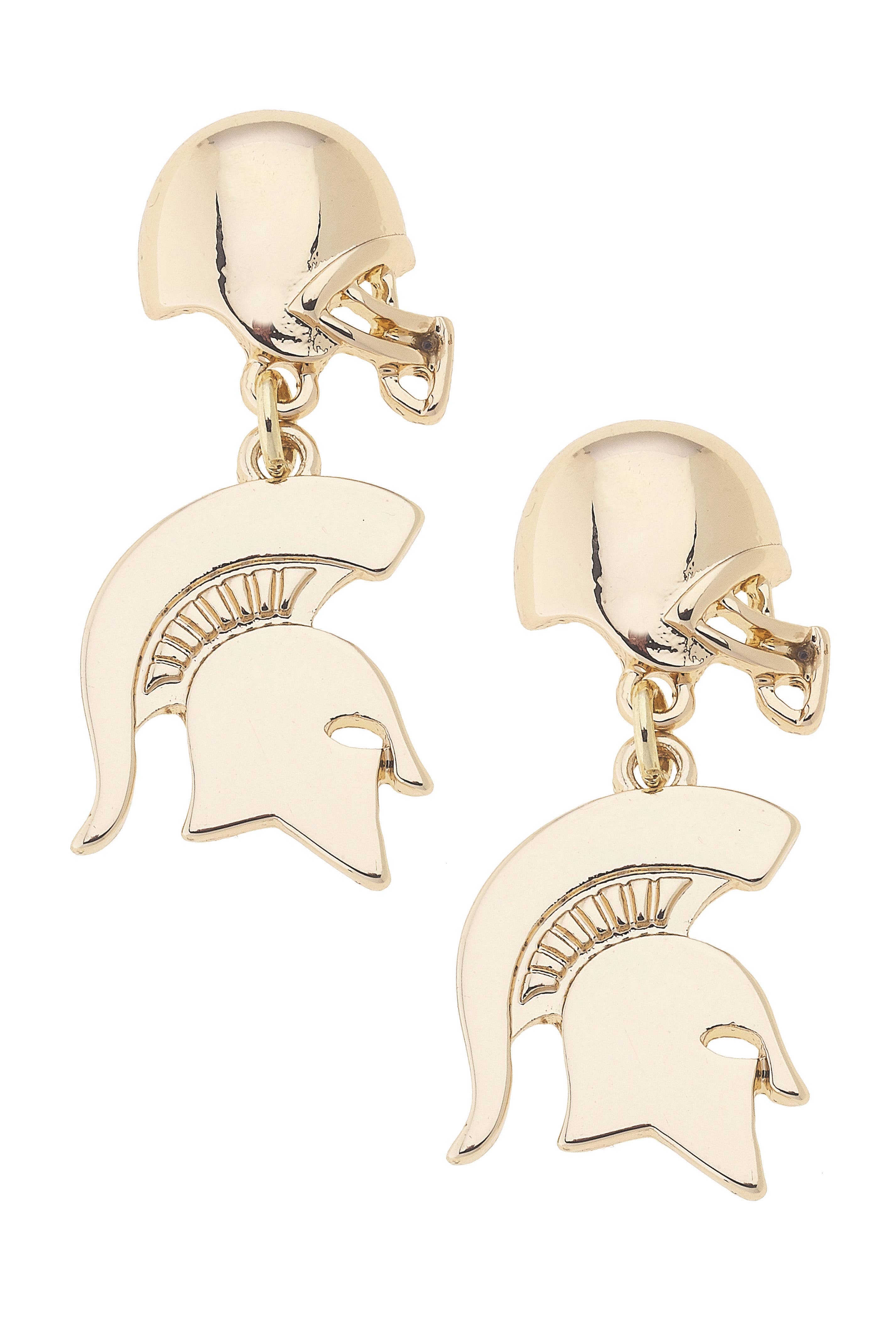 Michigan State Spartans Logo Helmet Earrings in Shiny Gold