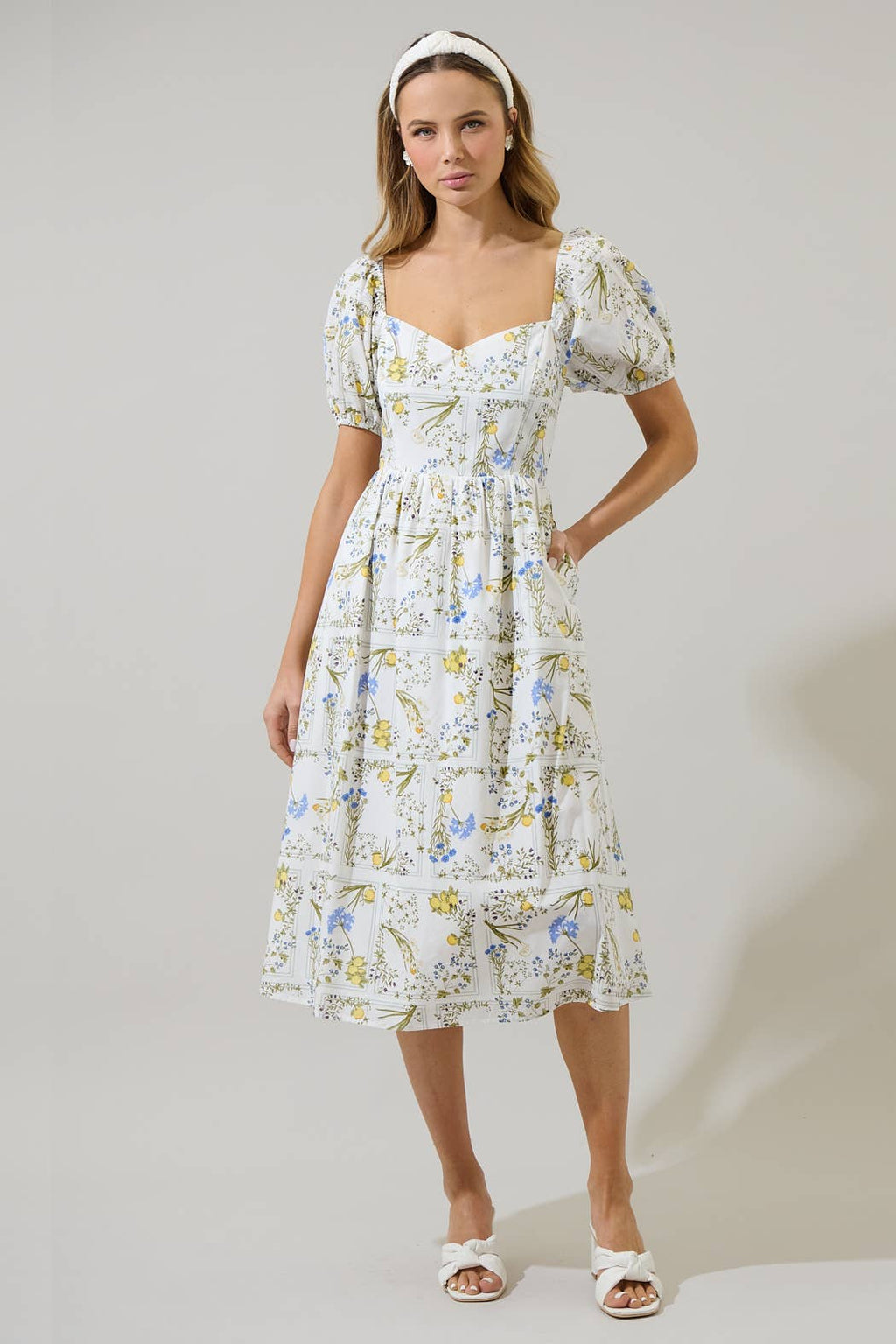Cecily Floral Alessi Puff Sleeve Midi Dress