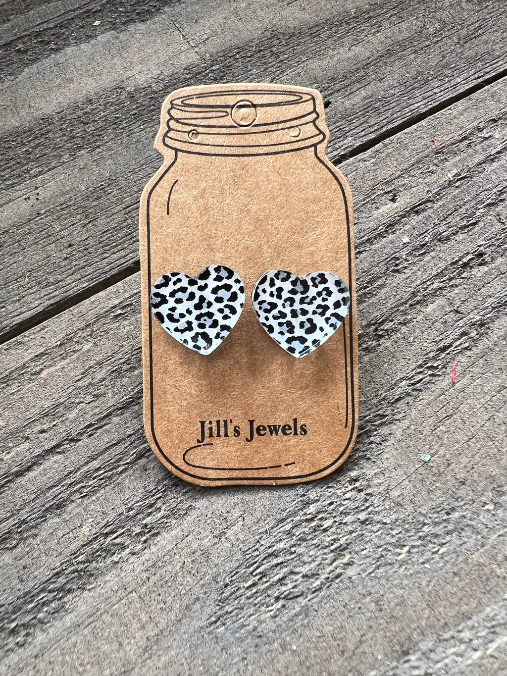 Snow Leopard  Valentines Heart Stud Earrings  