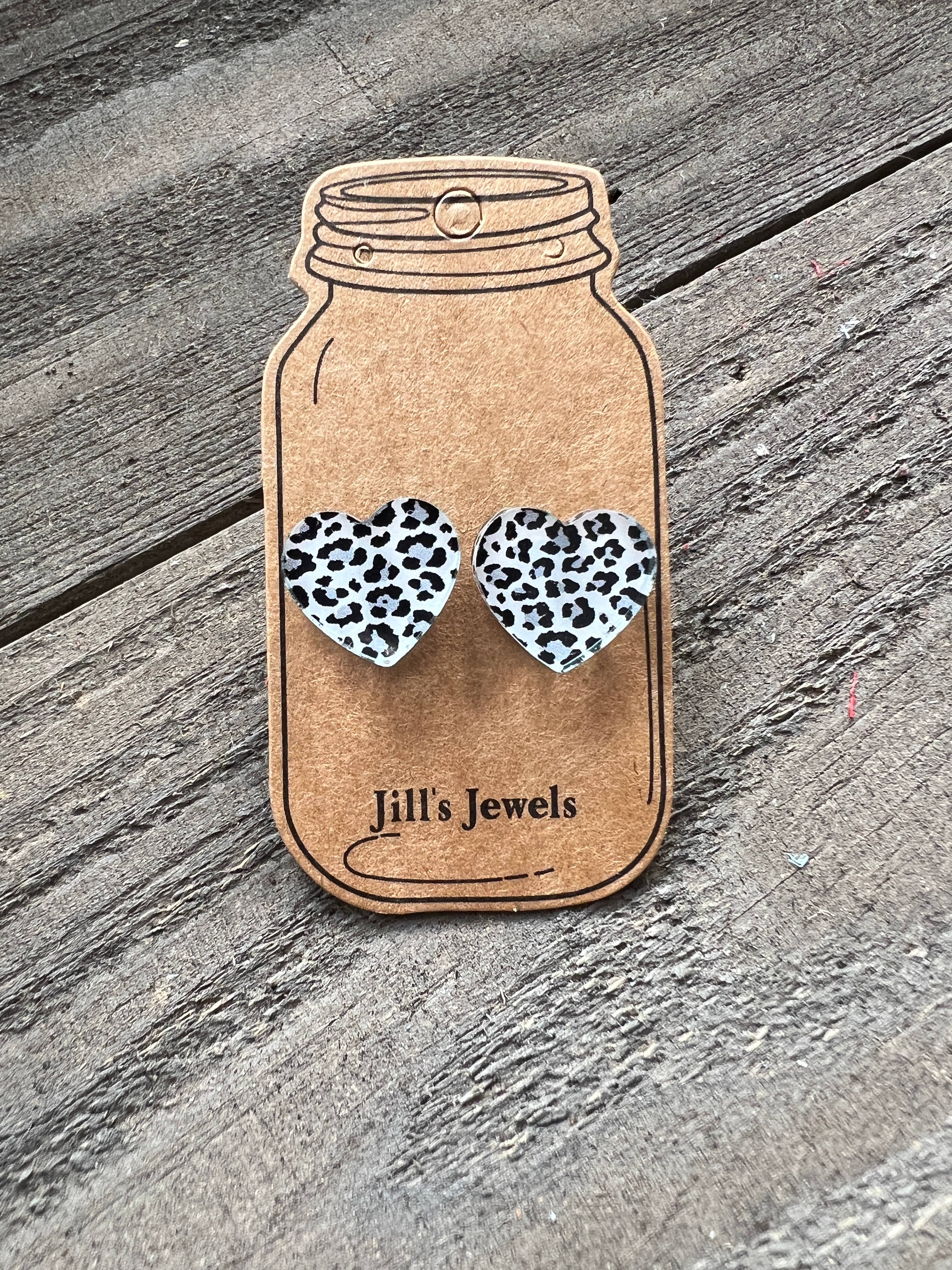 Snow Leopard  Valentines Heart Stud Earrings  