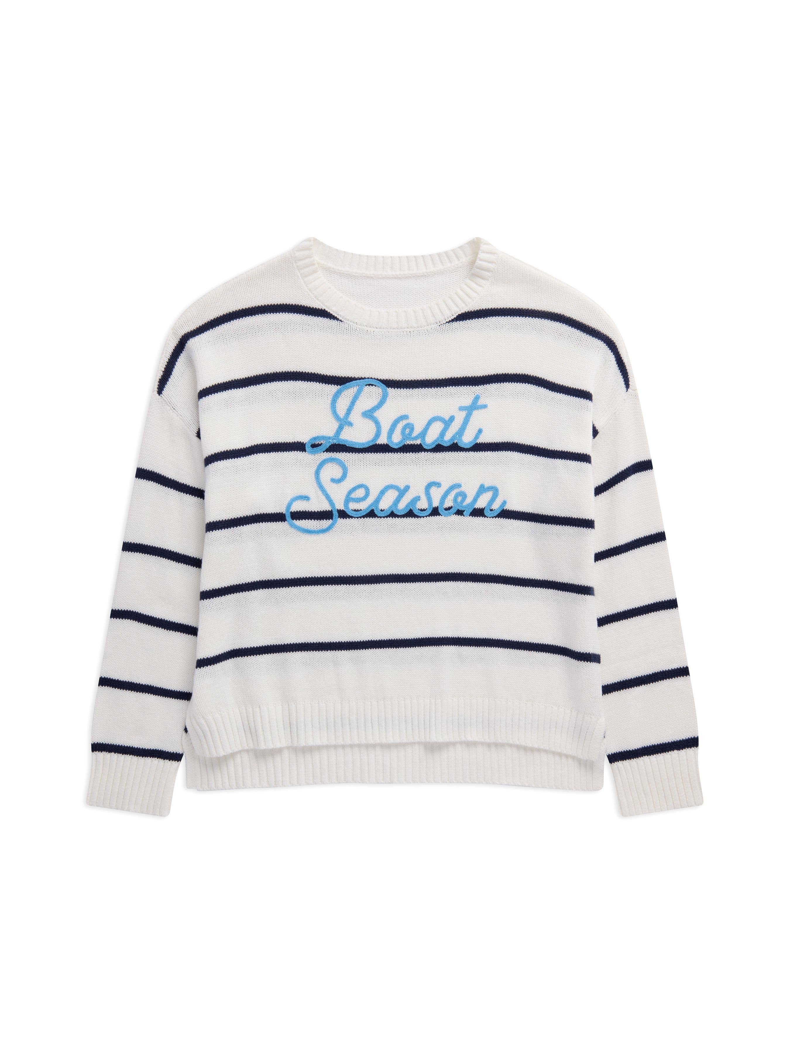 "BOAT SEASON" RELAXED FIT SWEATERS,WHITE