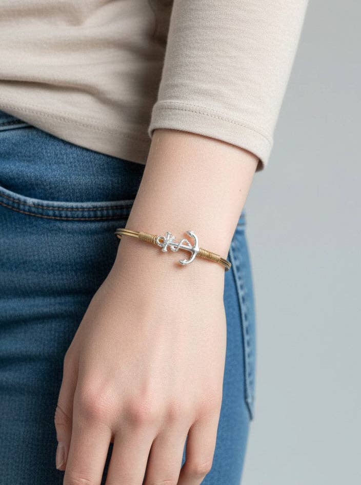 Hammered Anchor Hook Closure Cuff Bracelet