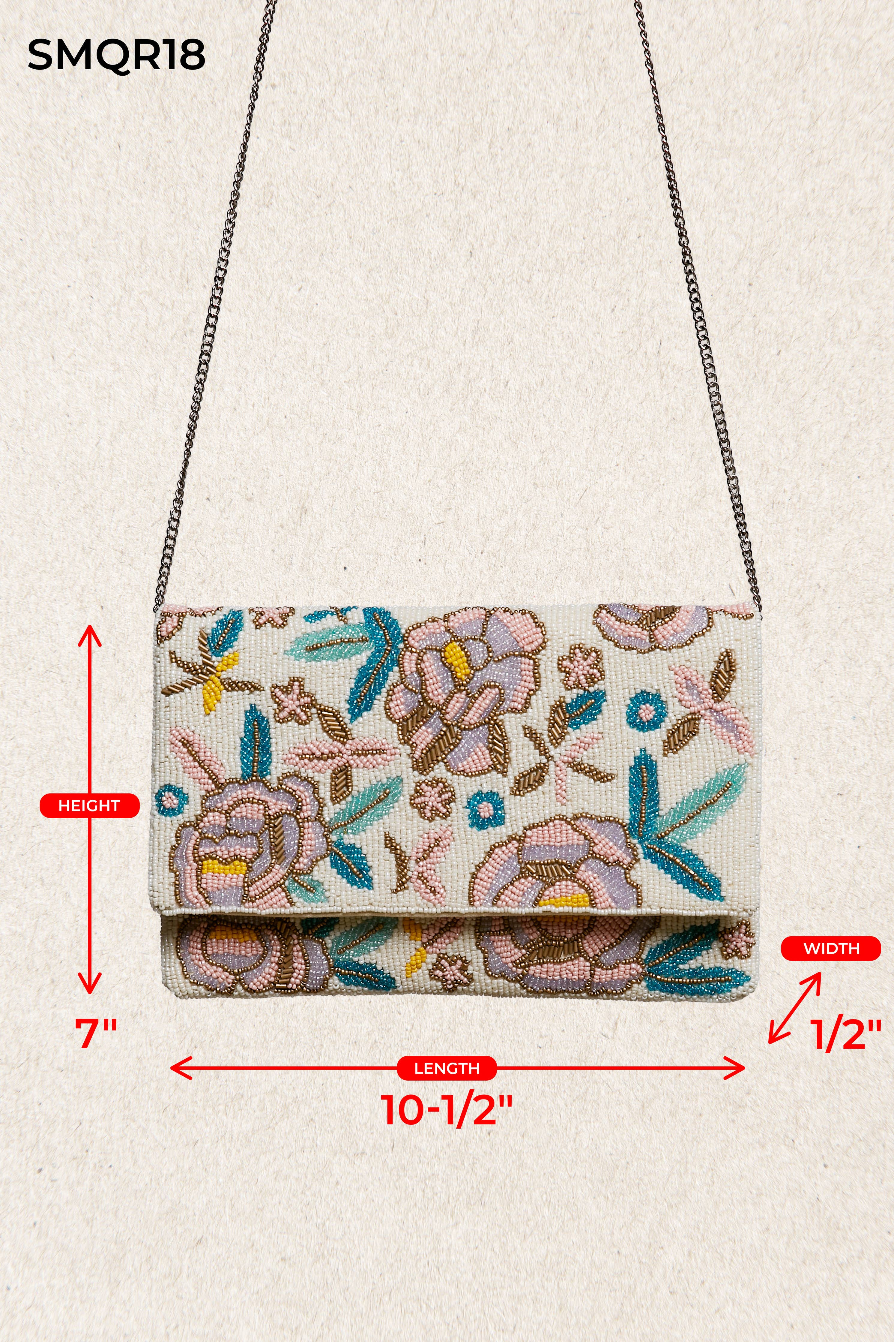 Floral Beaded Chain Strap Ivory Mini Shoulder Bag