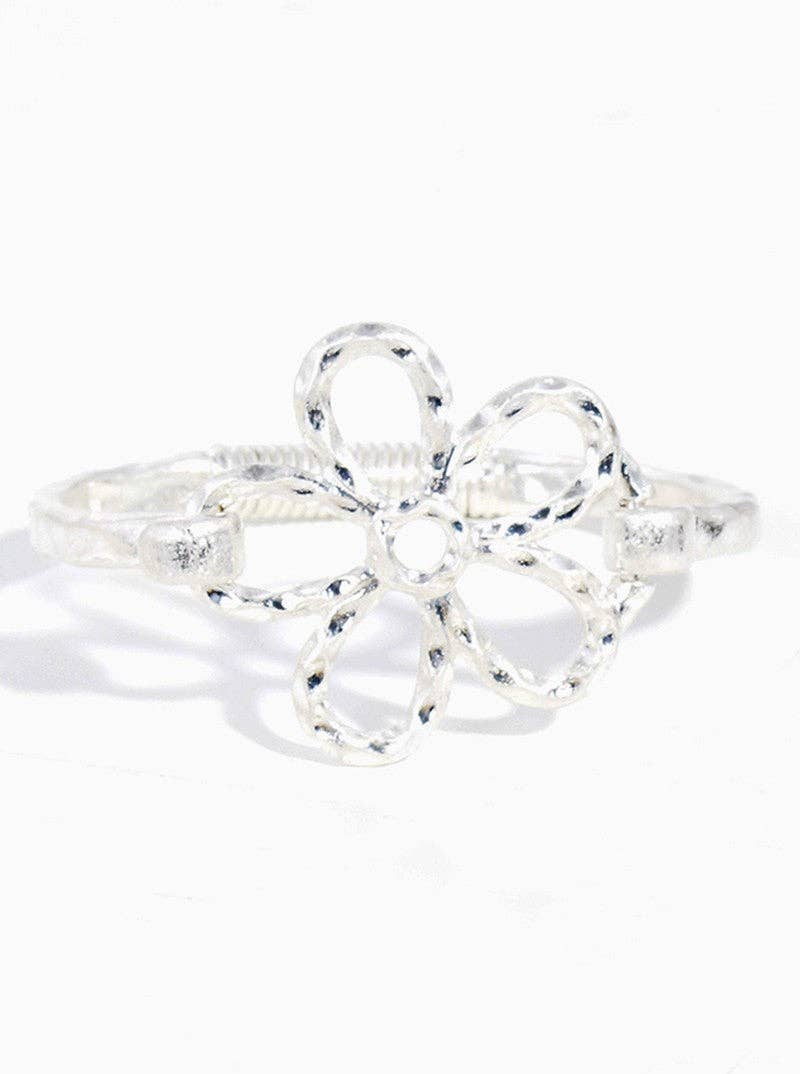 Hammered Metal Flower Hook Bangle Bracelet