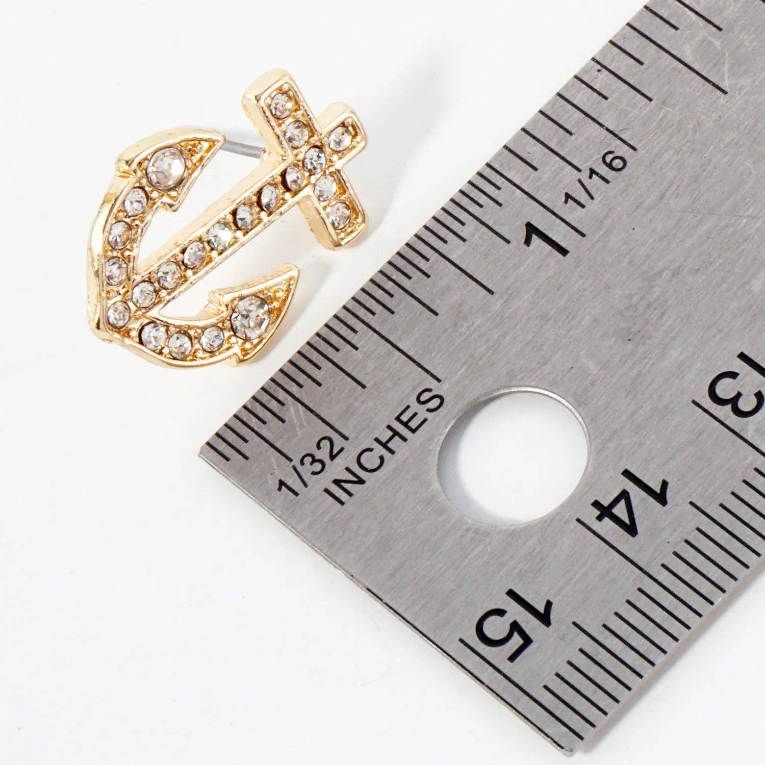 Nautical-Theme Crystal-Pave Anchor Stud Earrings
