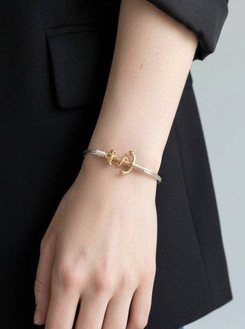 Hammered Anchor Hook Closure Cuff Bracelet