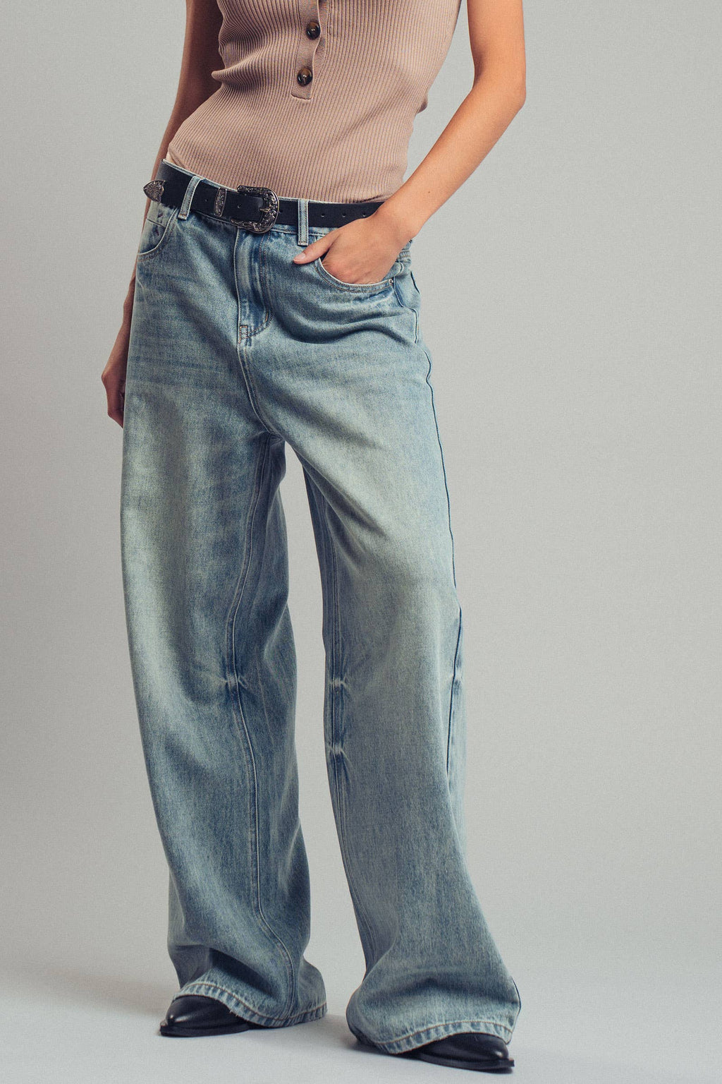 Vintage Wash High Waist Straight Leg Jeans