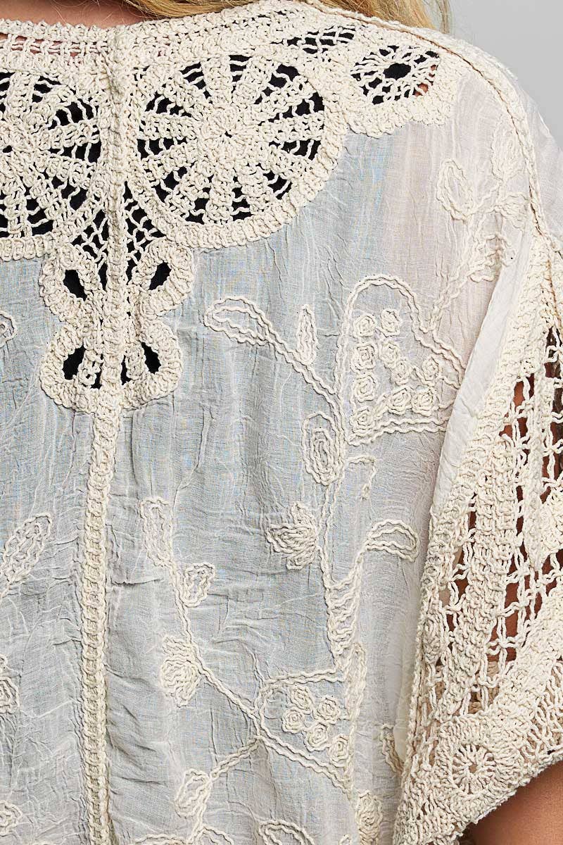 Batwing Sleeve Button Down Solid Crochet Cardigan Top