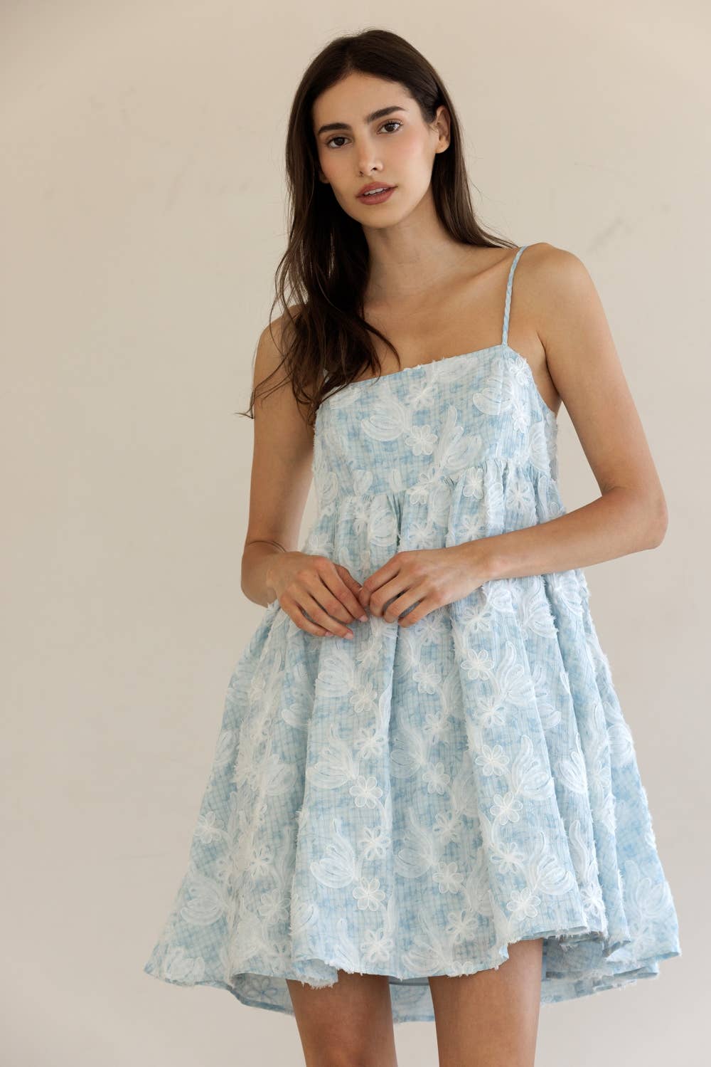 TEXTURED FLORAL PRINT MINI DRESS