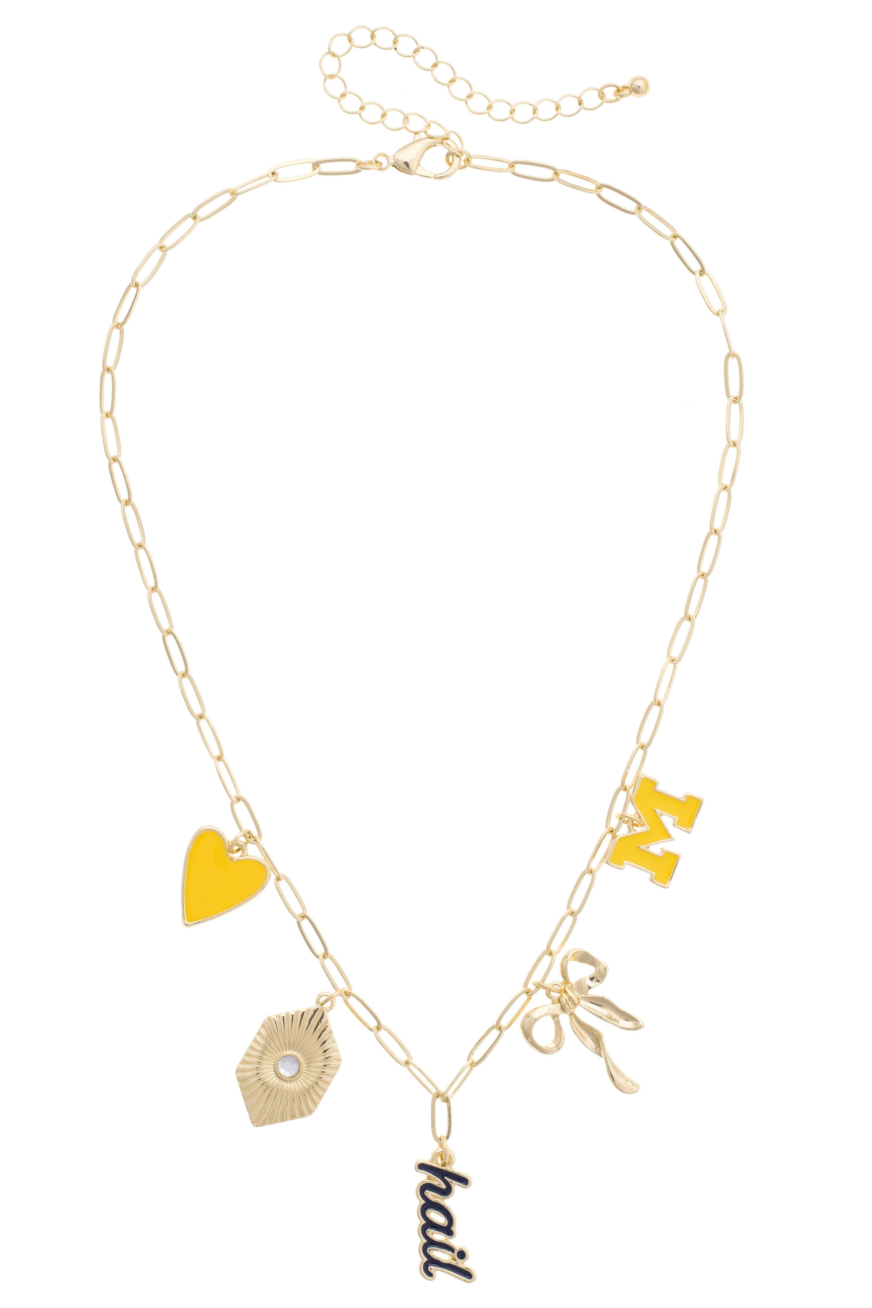 Michigan Wolverines Paper Clip Charm Necklace in Shiny Gold