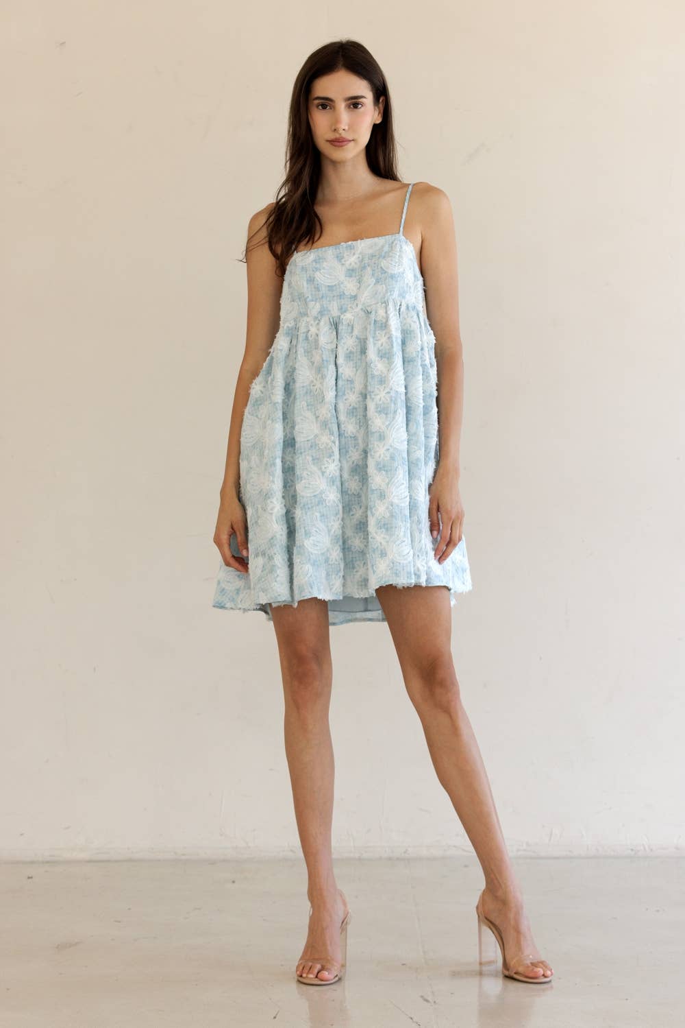 TEXTURED FLORAL PRINT MINI DRESS