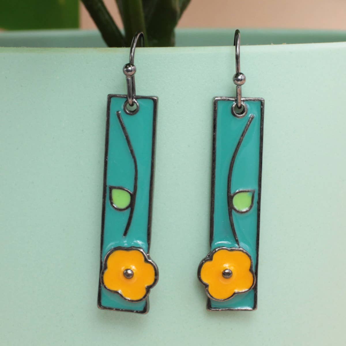 Vintage Bar Silver Flower Enamel Earrings