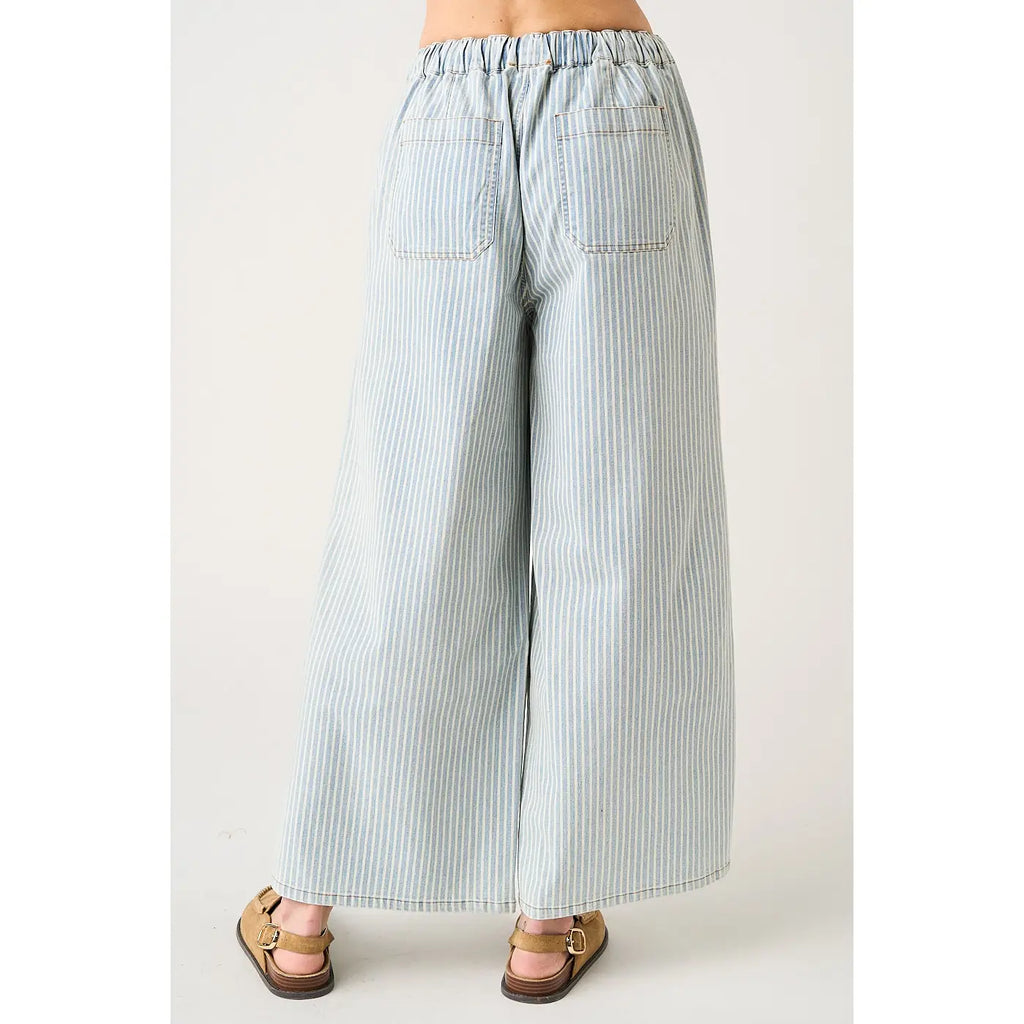 Striped Drawstring Elastic Waist Wide Leg Pants