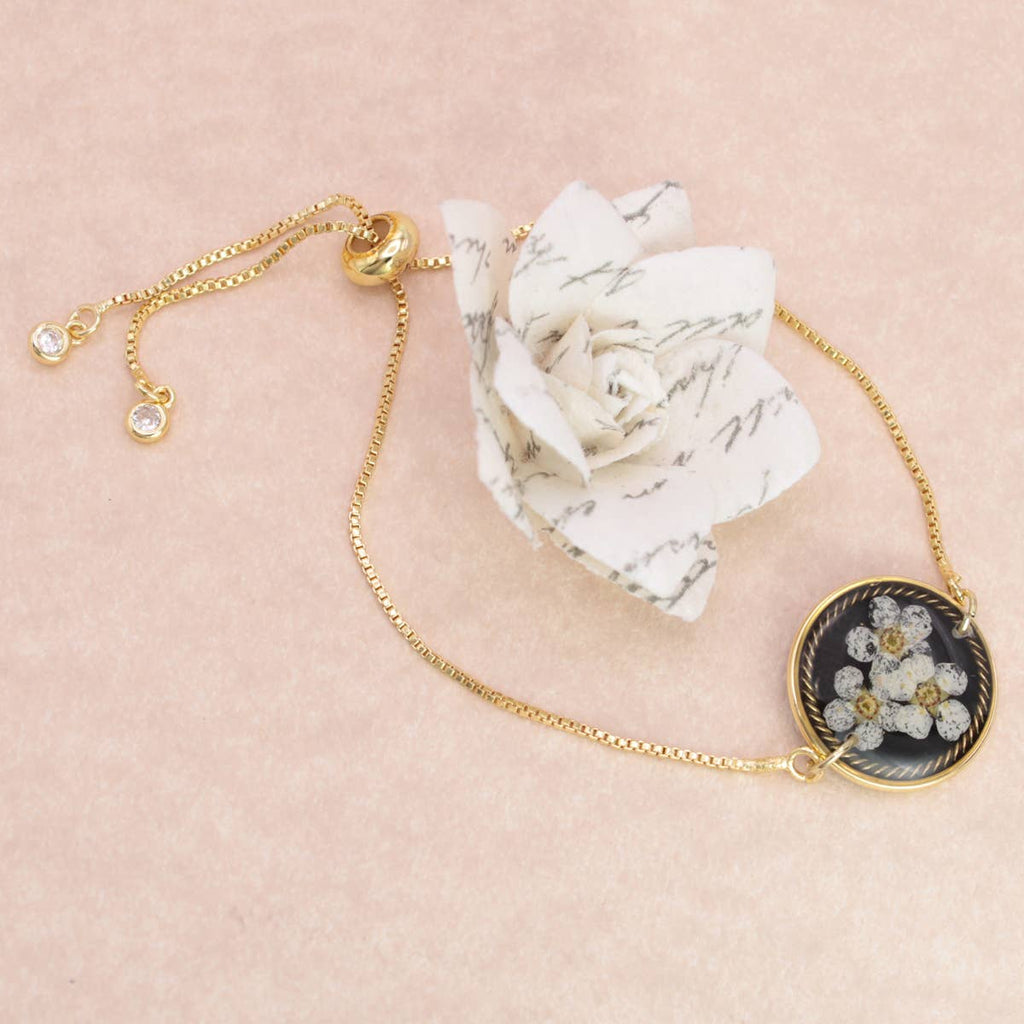 Round Dried Flower Gold Chain Pull Bracelet