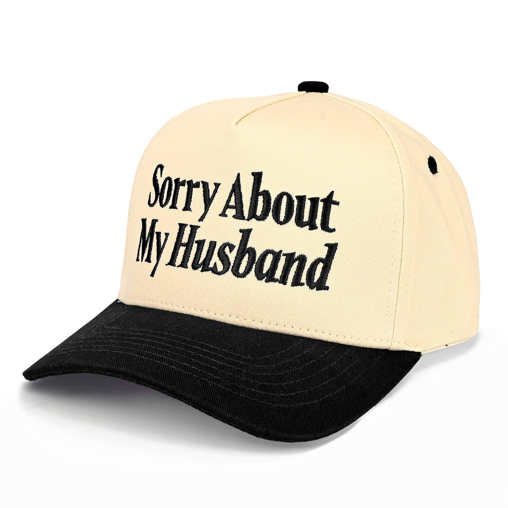 SORRY ABOUT MY HUSBAND TRUCKER HAT- Navy Stitching