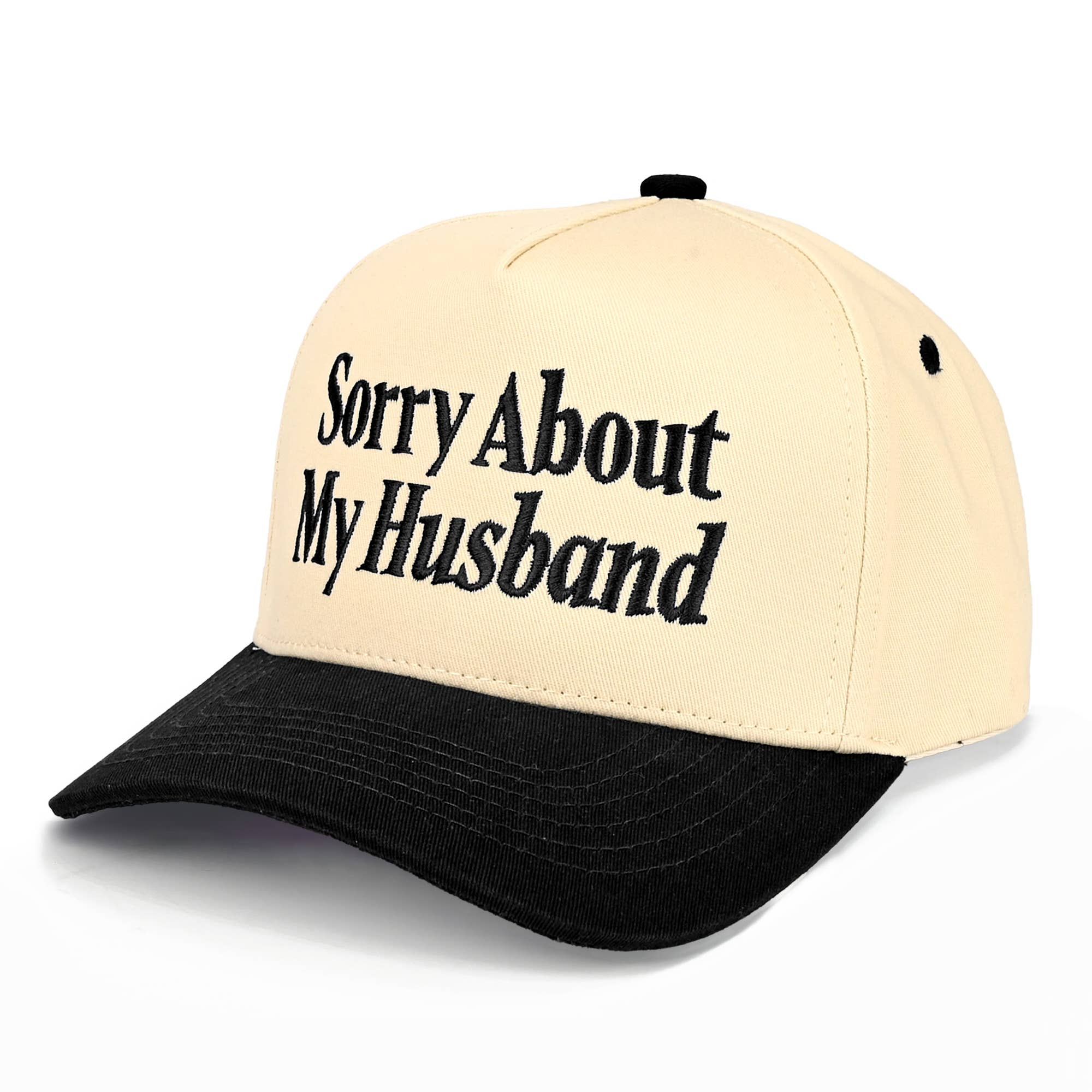 SORRY ABOUT MY HUSBAND TRUCKER HAT- Navy Stitching