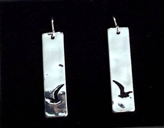 Long Rectangle Sea Life Seagull Gull Bird Earrings