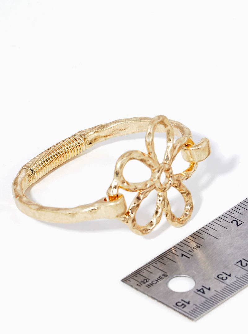 Hammered Metal Flower Hook Bangle Bracelet