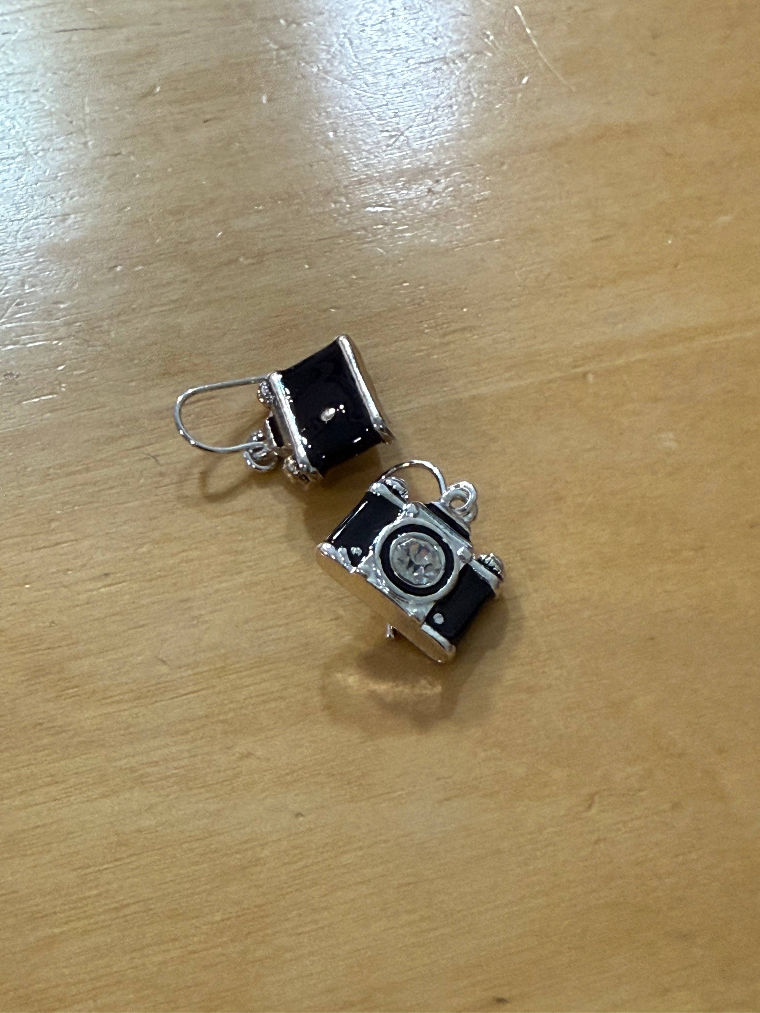 Crystal Lens Black_Silver Film Camera Retro Earrings