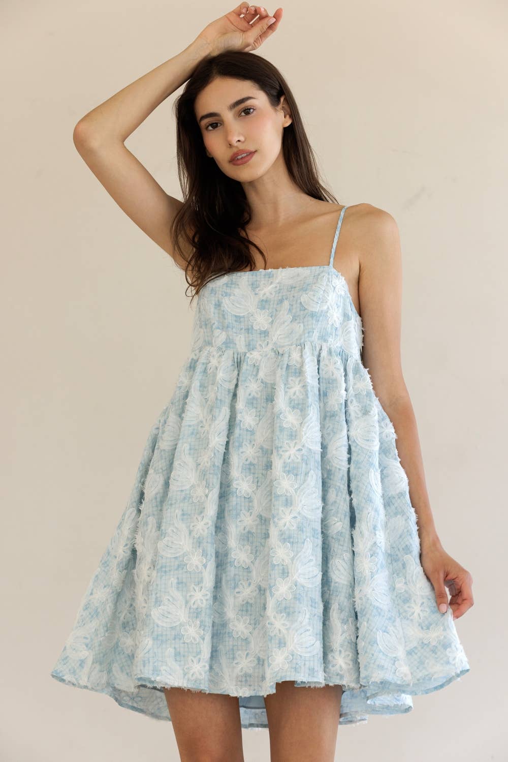 TEXTURED FLORAL PRINT MINI DRESS