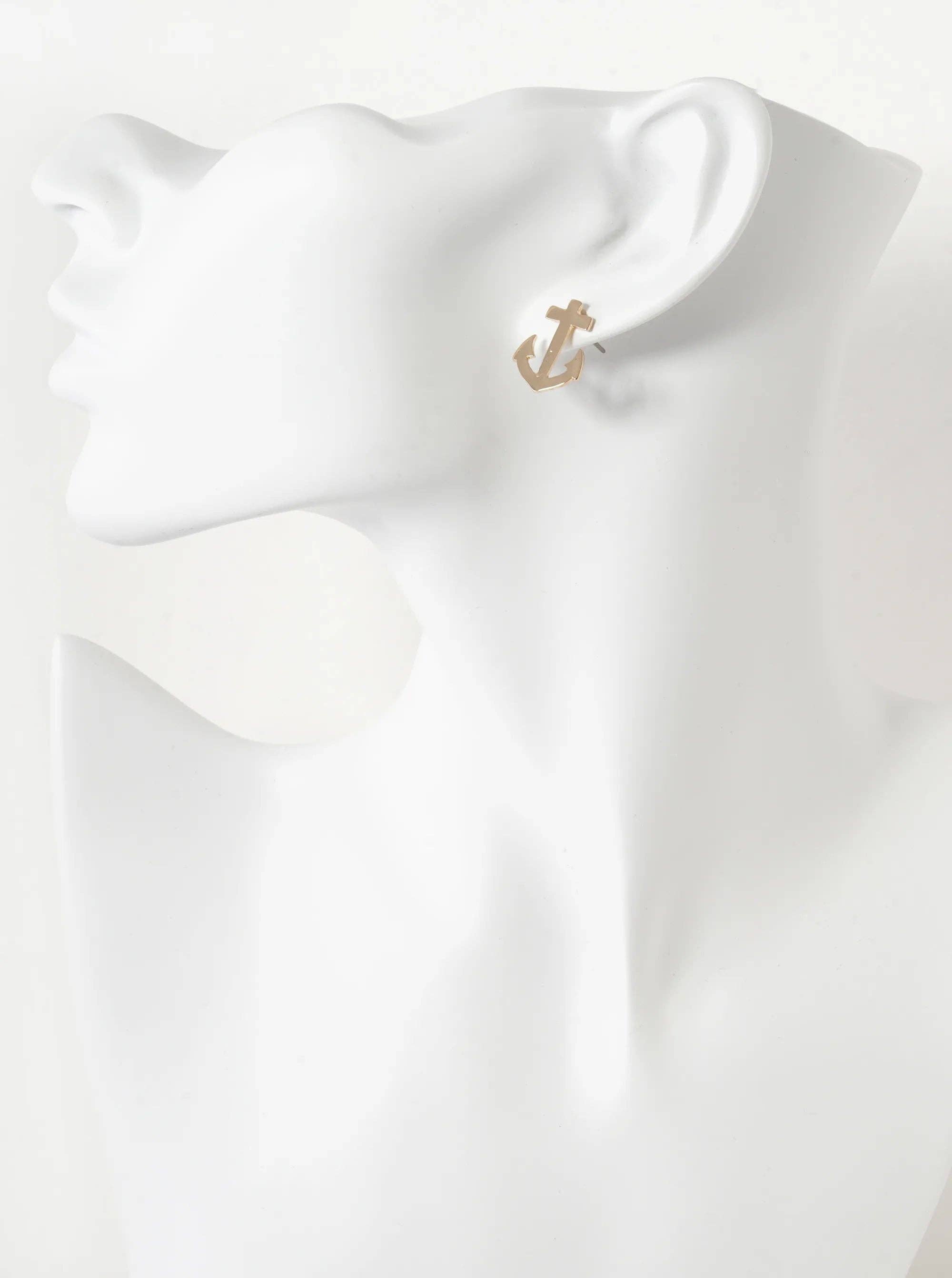 Polished Metal 17mm Anchor Nautical Stud Earrings