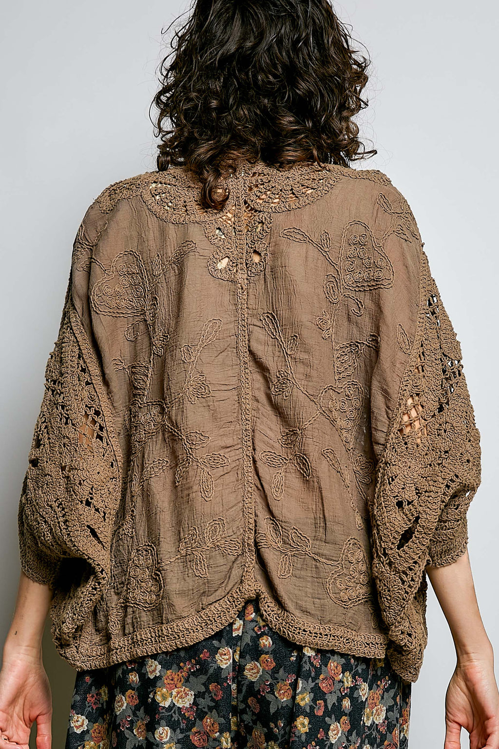 Batwing Sleeve Button Down Solid Crochet Cardigan Top