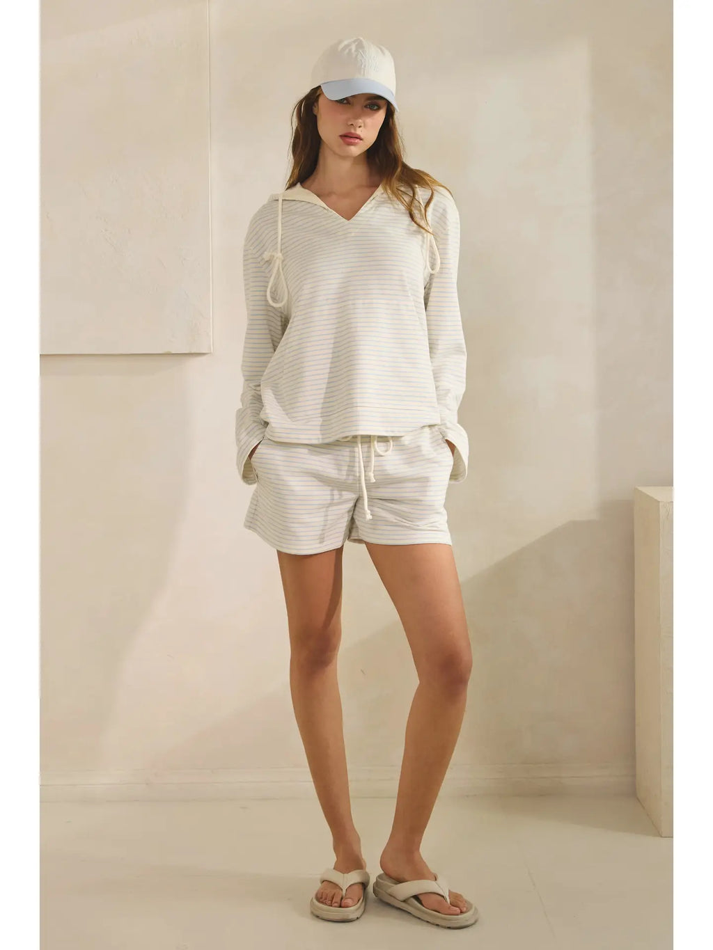Babe Striped Front Pocket Lounge Hoodie Set