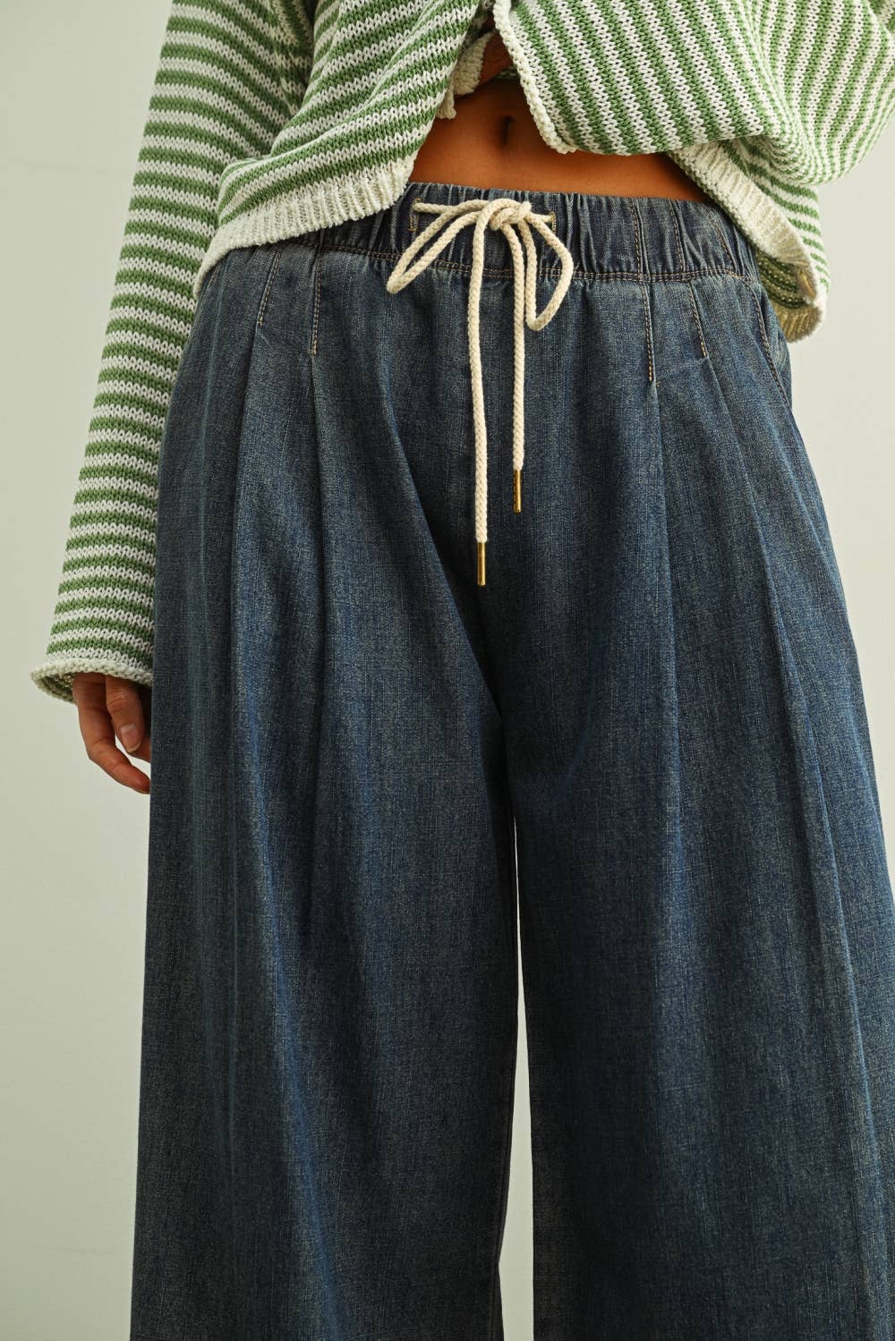 STRAIGHT WIDE LEG WITH ELASTIC BANK WAIST PANTS