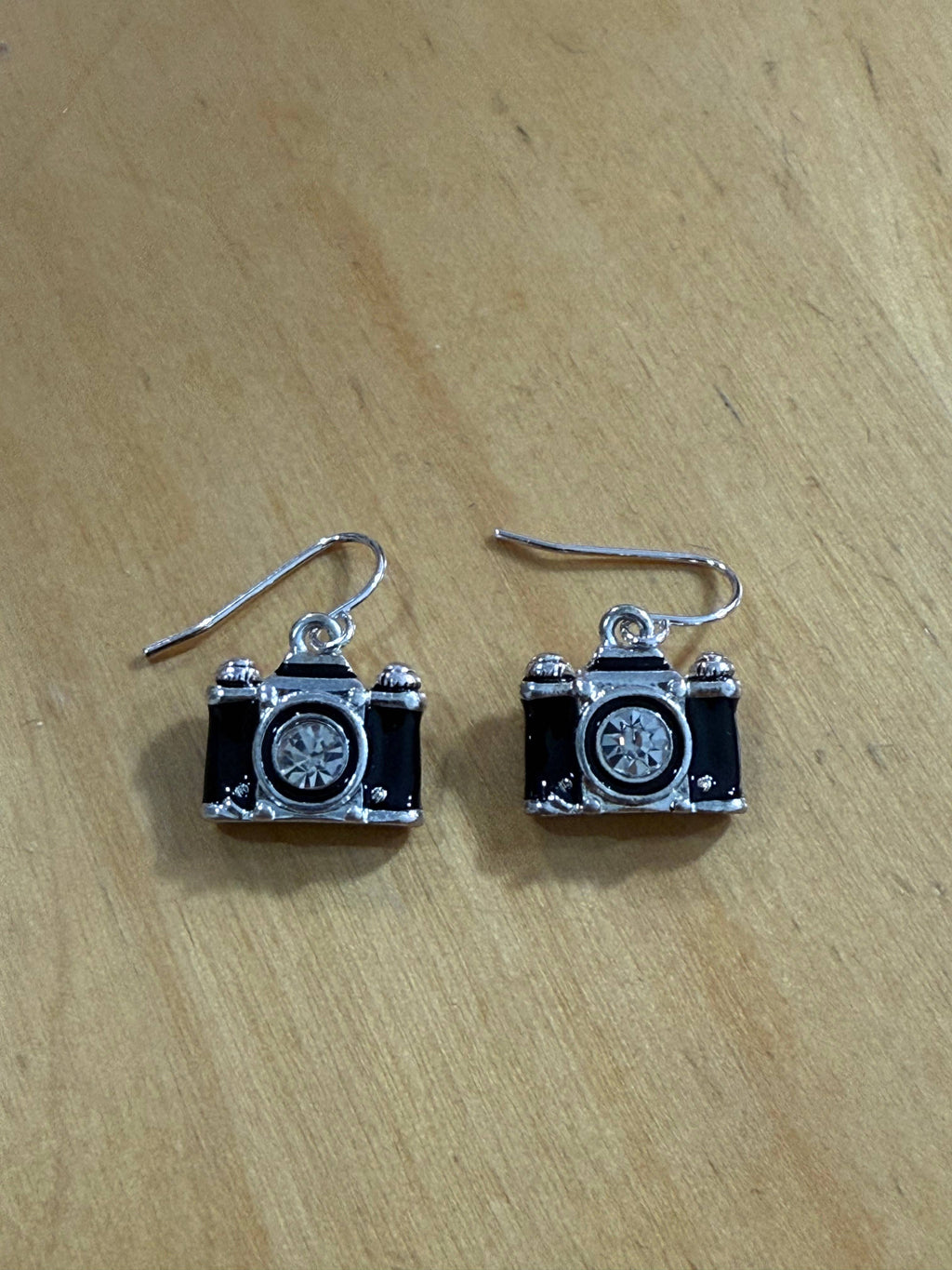 Crystal Lens Black_Silver Film Camera Retro Earrings